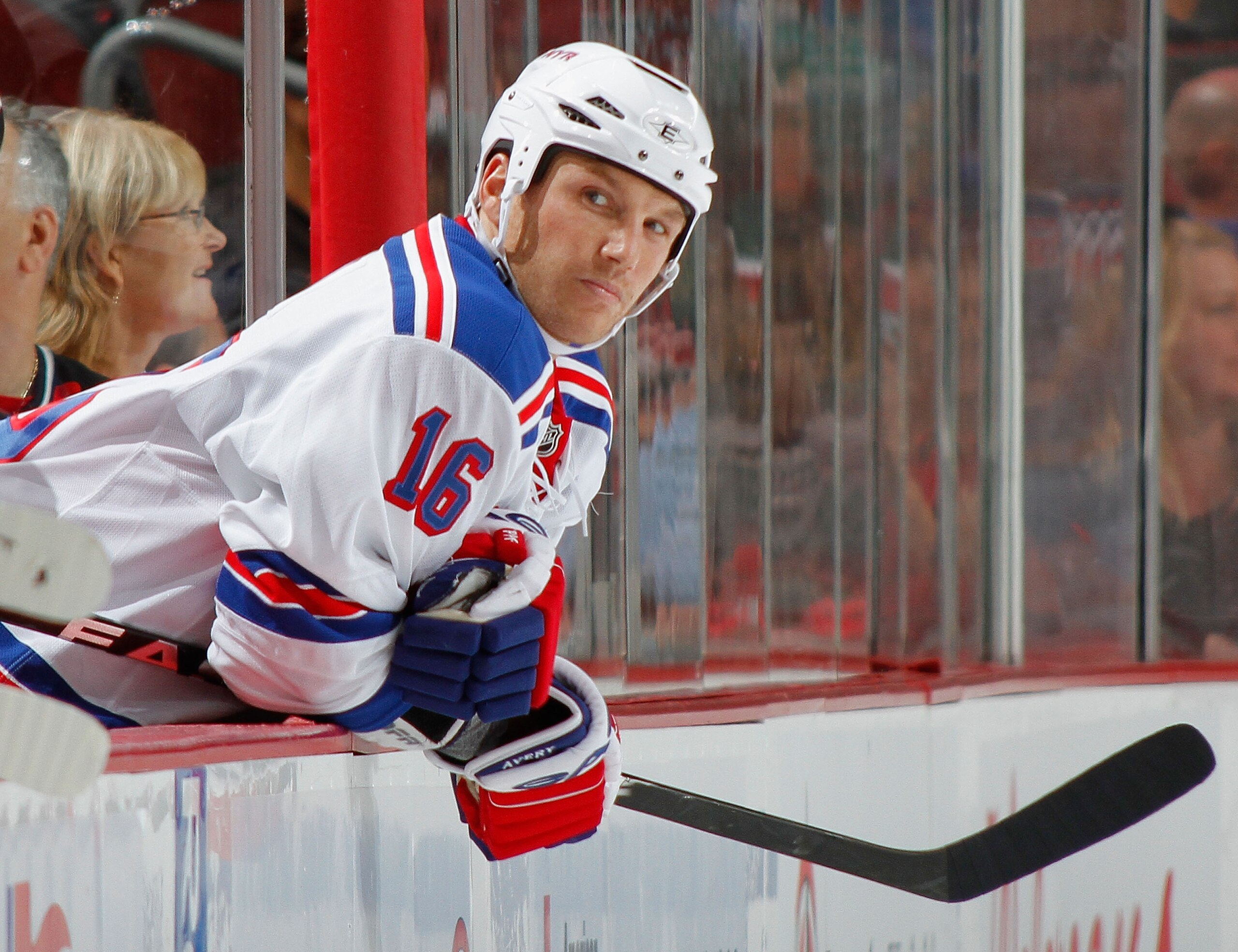 NEWARK, NJ - SEPTEMBER 25: Sean Avery #16 of the New York Rangers on the bench against the New Jersey Devils during a preseason hockey game at the Prudential Center on September 25, 2010 in Newark, New Jersey. (Photo by Paul Bereswill/Getty Images) NEWARK, NJ - SEPTEMBER 25: Sean Avery #16 of the New York Rangers on the bench against the New Jersey Devils during a preseason hockey game at the Prudential Center on September 25, 2010 in Newark, New Jersey. (Photo by Paul Bereswill/Getty Images)