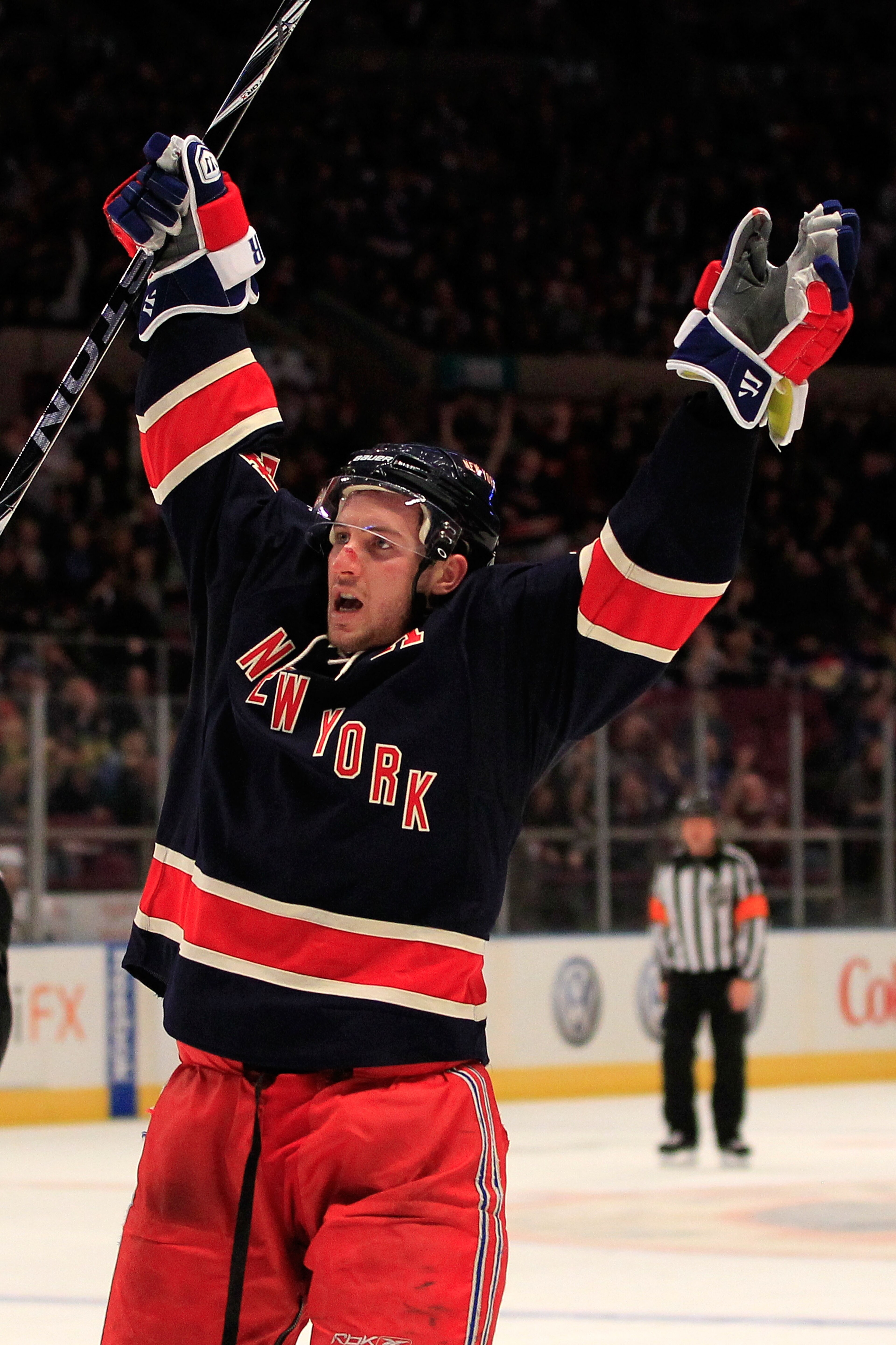 NEW YORK, NY - FEBRUARY 13:  Ryan Callahan #24 of the New York Rangers celebrates his second period goal against the Pittsburgh Penguins at Madison Square Garden on February 13, 2011 in New York City.  (Photo by Chris Trotman/Getty Images)