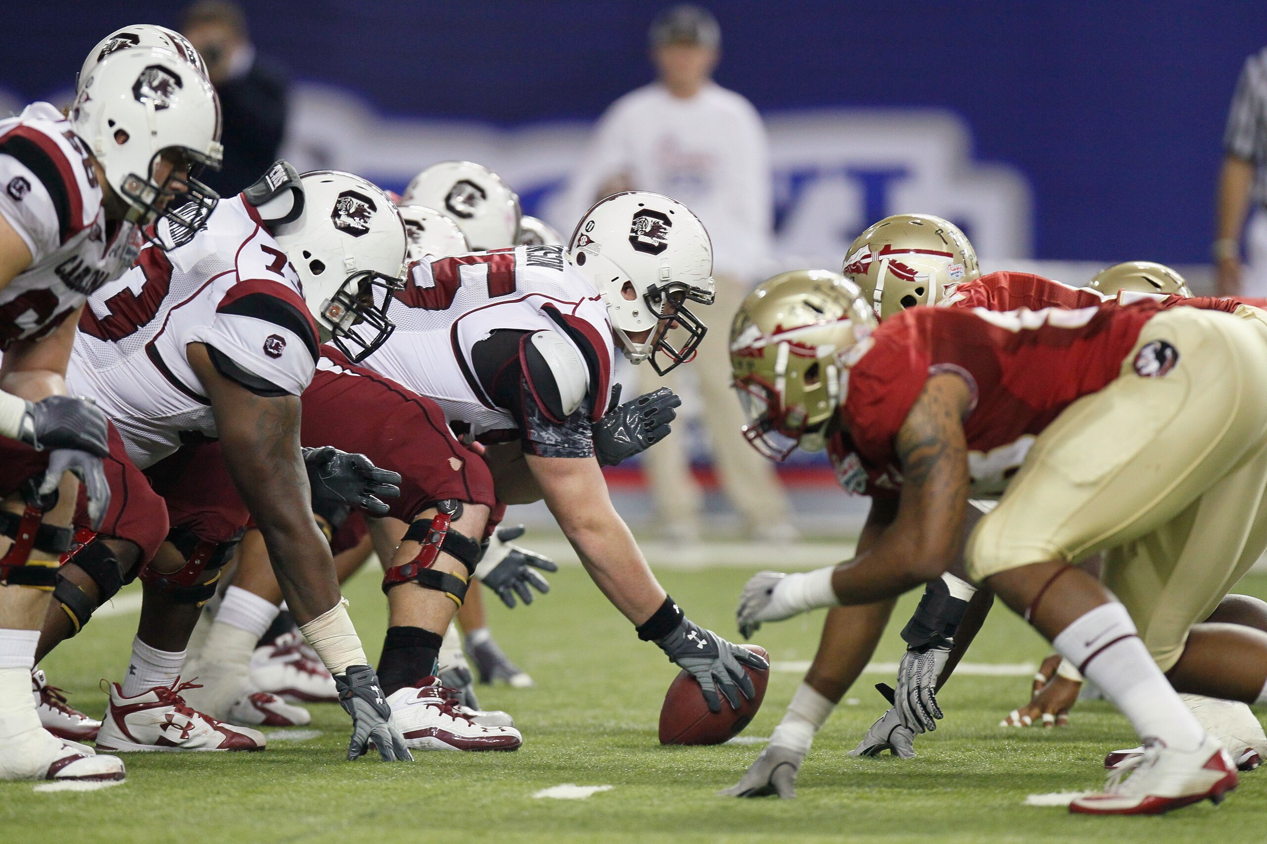 ATLANTA, GA - DECEMBER 31:  The South Carolina Gamecocks against the Florida State Seminoles during the 2010 Chick-fil-A Bowl at Georgia Dome on December 31, 2010 in Atlanta, Georgia.  (Photo by Kevin C. Cox/Getty Images)