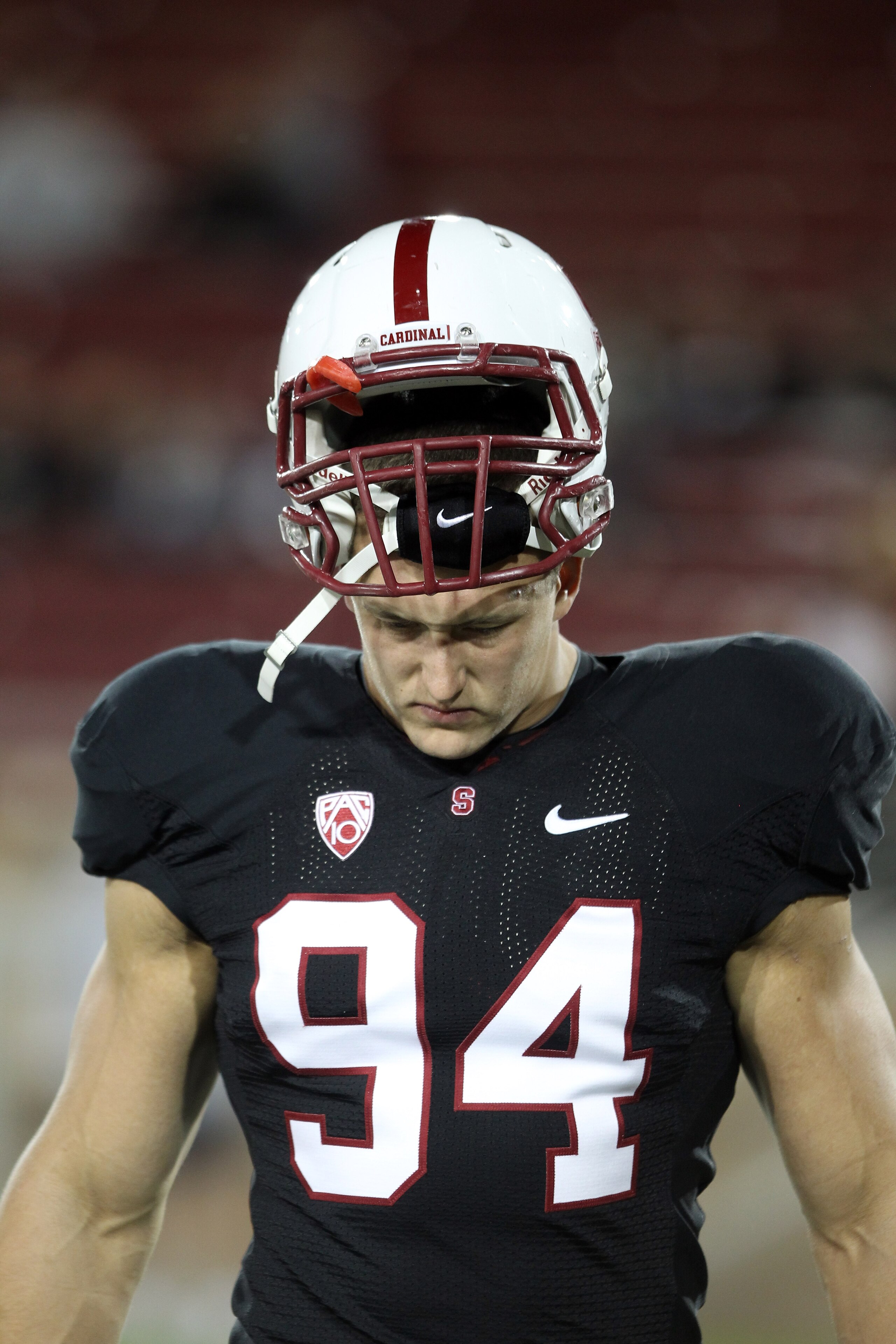 PALO ALTO, CA - SEPTEMBER 18:  Thomas Keiser #94 of the Stanford Cardinal warms up before their game against the Wake Forest Demon Deacons at Stanford Stadium on September 18, 2010 in Palo Alto, California.  (Photo by Ezra Shaw/Getty Images)