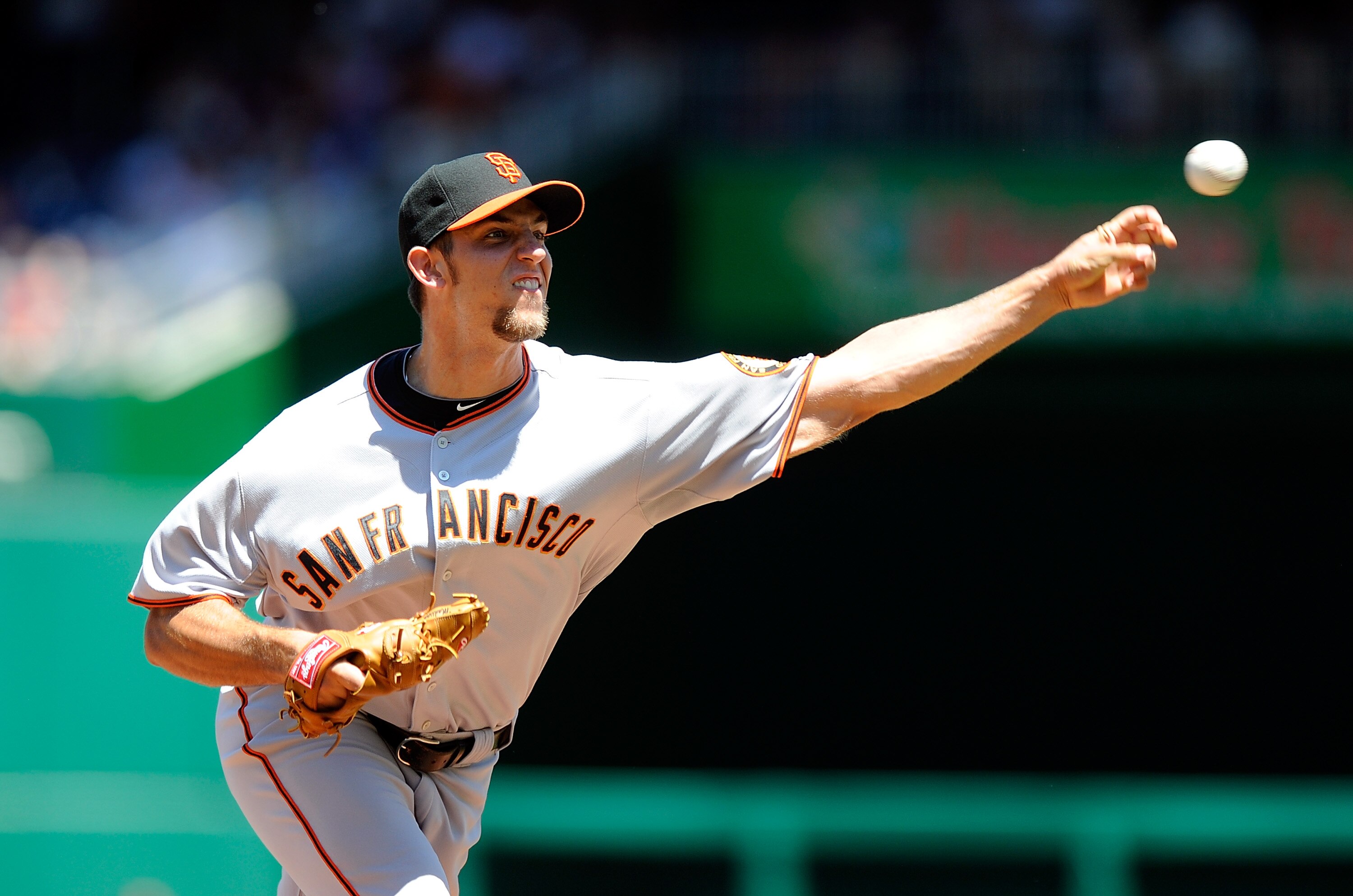 WASHINGTON - JULY 11:  Madison Bumgarner #40 of the San Francisco Giants pitches against the Washington Nationals at Nationals Park on July 11, 2010 in Washington, DC.  (Photo by Greg Fiume/Getty Images)