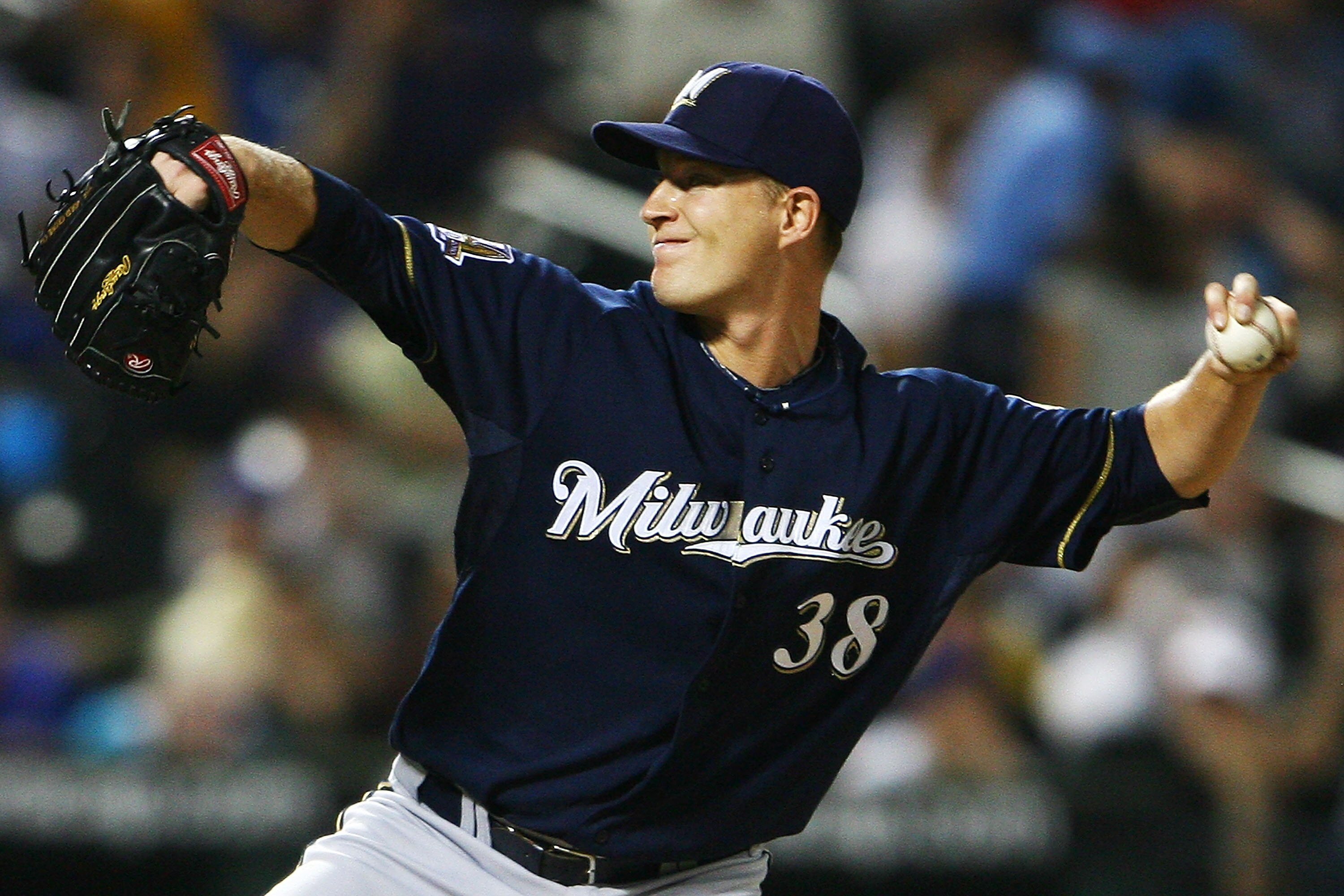 NEW YORK - SEPTEMBER 30:  Chris Narveson #38 of the Milwaukee Brewers pitches against the New York Mets during their game on September 30, 2010 at Citi Field in the Flushing neighborhood of the Queens borough of New York City.  (Photo by Andrew Burton/Get