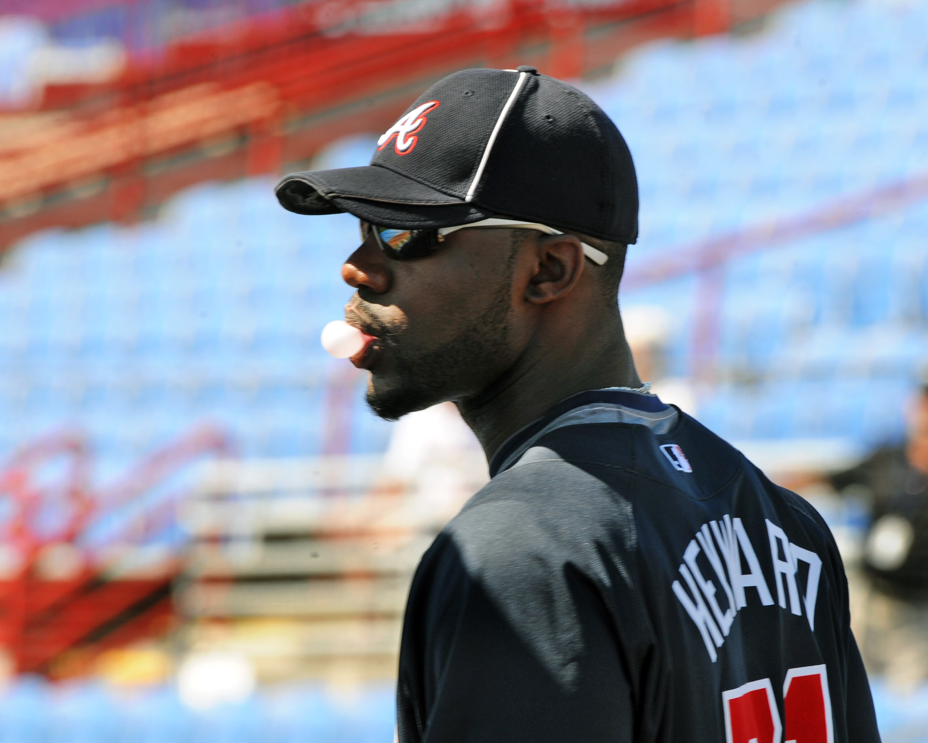 DUNEDIN, FL - MARCH 14:  Outfielder Jason Heyward #71 of the Atlanta Braves takes batting practice before play against the Toronto Blue Jays March 14, 2010 at the Dunedin Stadium in Dunedin, Florida. (Photo by Al Messerschmidt/Getty Images)