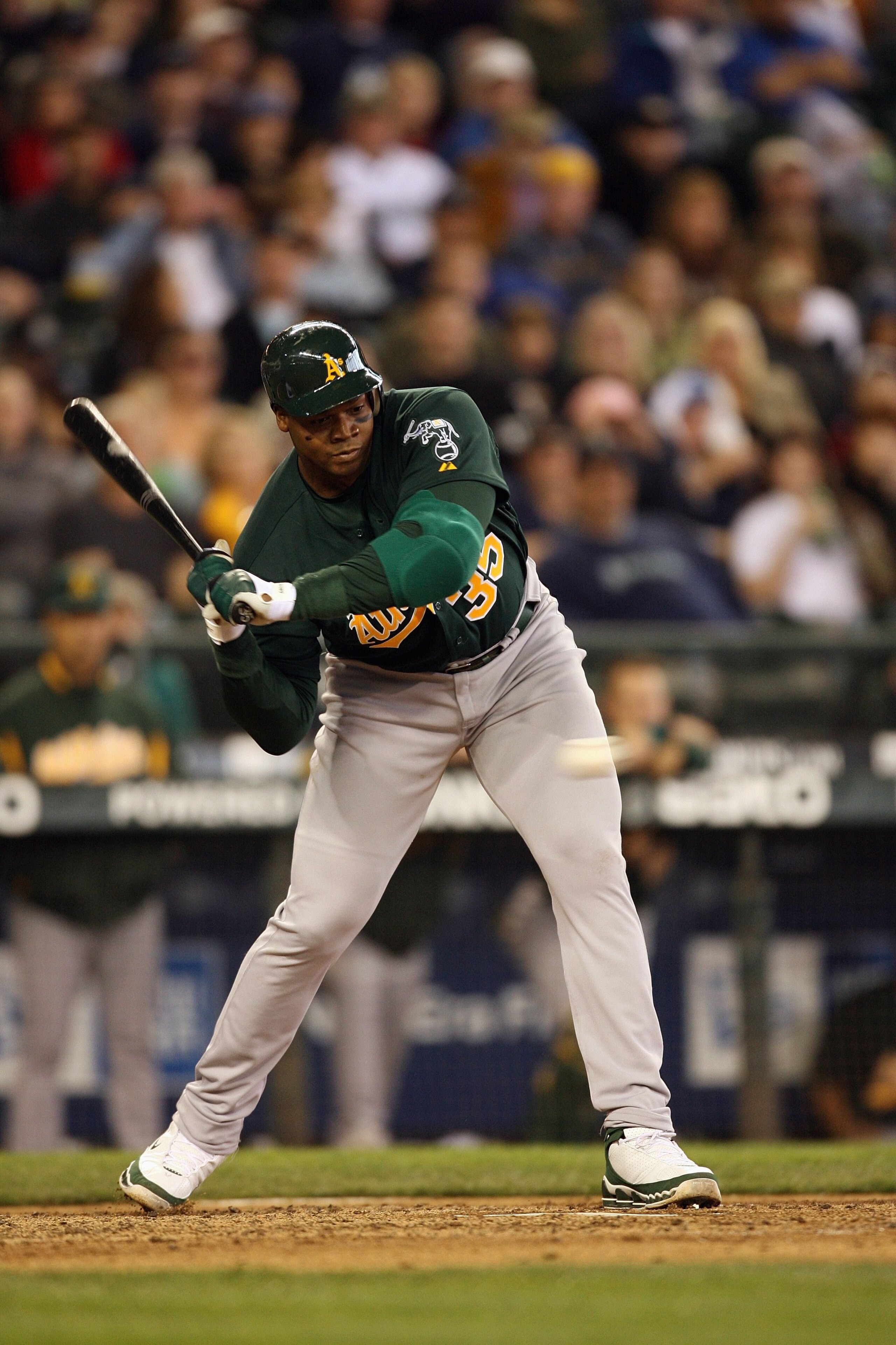 SEATTLE - APRIL 27:  Frank Thomas #35 of the Oakland Athletics bats against the Seattle Mariners on April 27, 2008 at Safeco Field in Seattle, Washington. (Photo by Otto Greule Jr/Getty Images)
