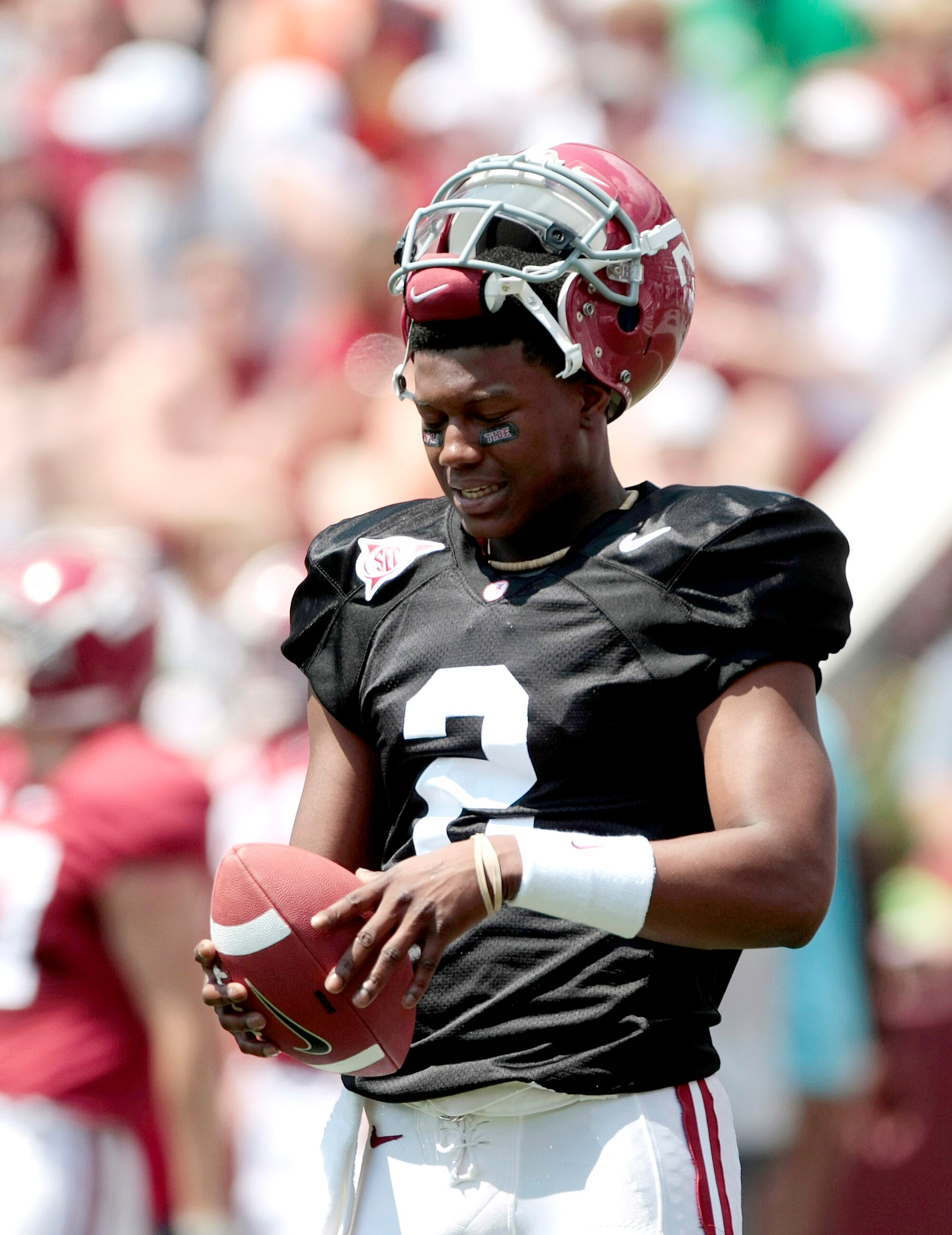 TUSCALOOSA, AL - APRIL 17: Quarterbak Star Jackson of the Alabama Crimson Tide warms up prior to the start of the Alabama spring game at Bryant Denny Stadium on April 17, 2010 in Tuscaloosa, Alabama. (Photo by Dave Martin/Getty Images)