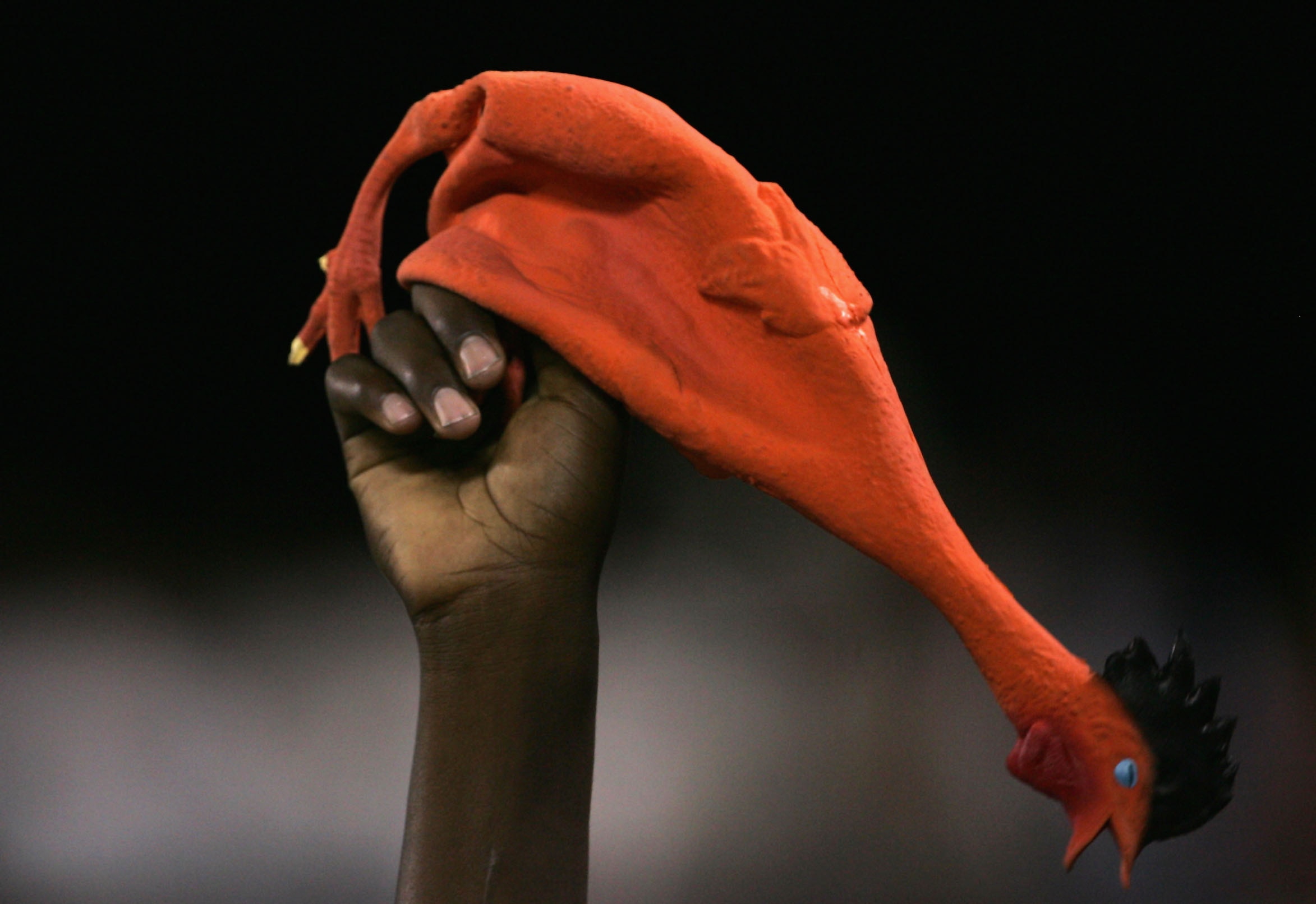 SAN FRANCISCO - SEPTEMBER 3:  A fan waves a rubber chicken as Barry Bonds of the San Francisco Giants is given his second intentional walk of the game with the Arizona Diamondbacks on September 3, 2004 at SBC Park in San Francisco, California.  (Photo by