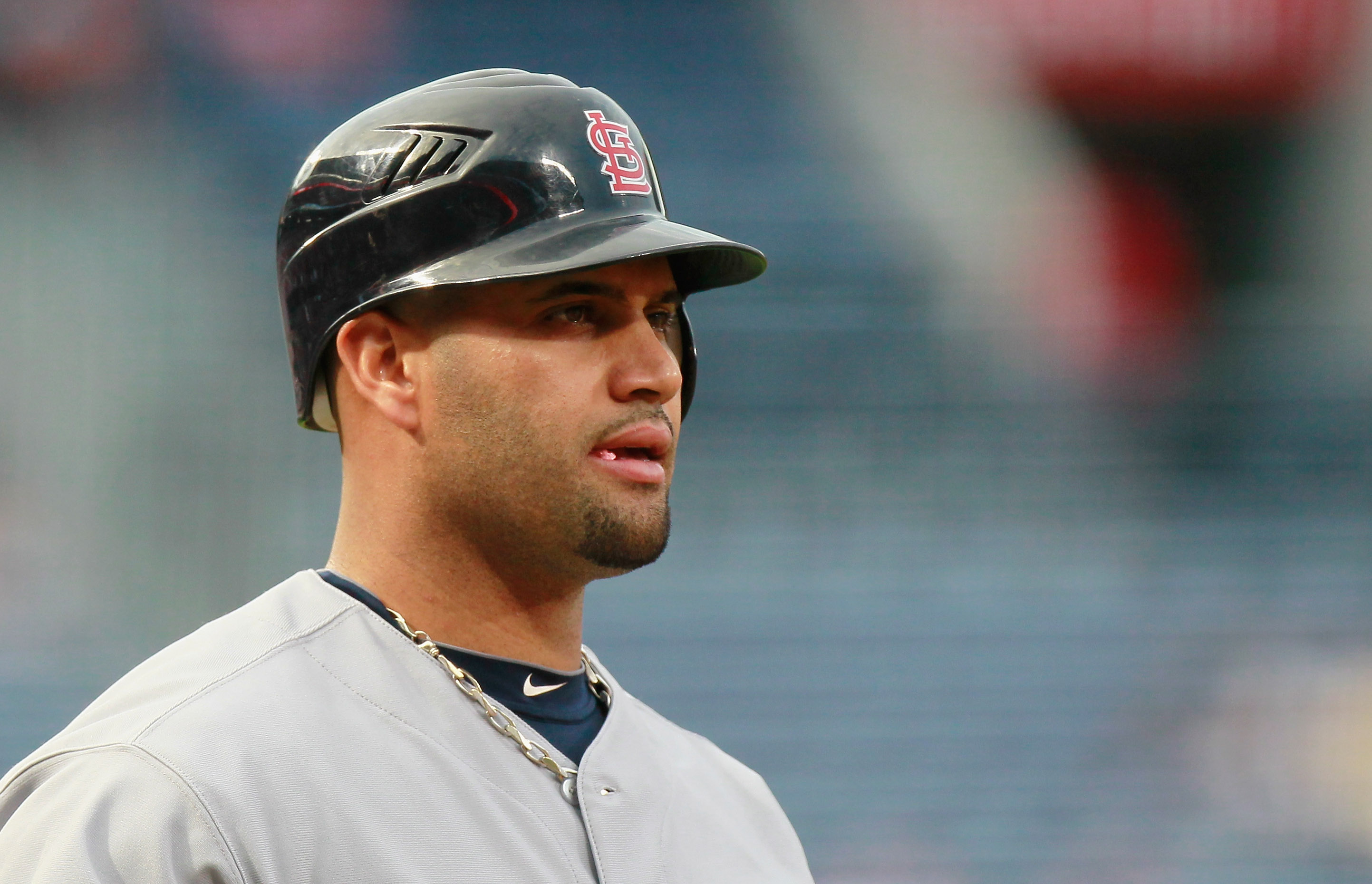 ATLANTA - SEPTEMBER 09:  Albert Pujols #5 of the St. Louis Cardinals against the Atlanta Braves at Turner Field on September 9, 2010 in Atlanta, Georgia.  (Photo by Kevin C. Cox/Getty Images)