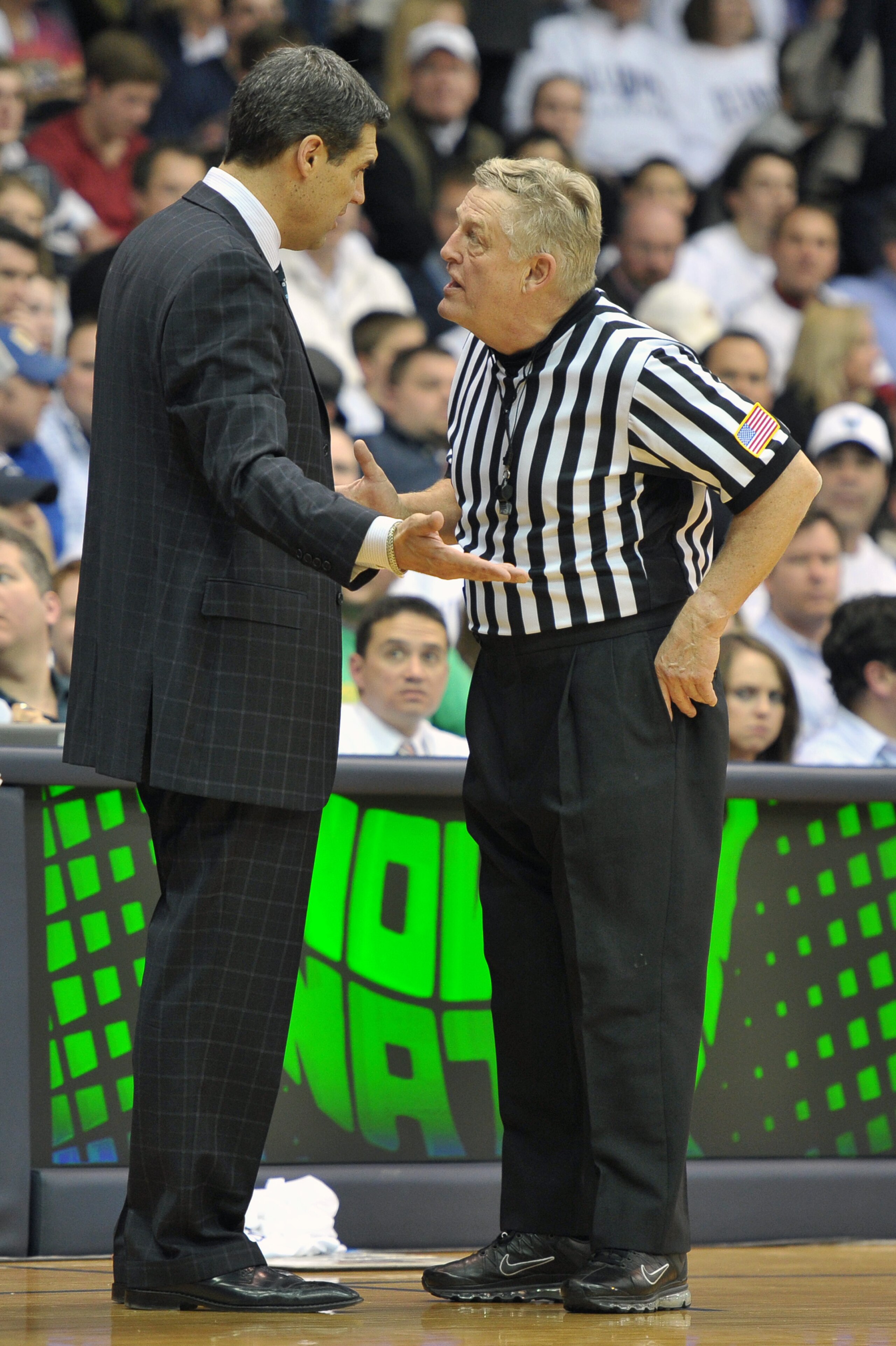 VILLANOVA, PA - FEBRUARY 12: Coach Jay Wright of the Villanova Wildcats argues with an official during the game against the Pittsburgh Panthers at The Pavilion on February 12, 2011 in Villanova, Pennsylvania. Pittsburgh won 57-54. (Photo by Drew Hallowel VILLANOVA, PA - FEBRUARY 12: Coach Jay Wright of the Villanova Wildcats argues with an official during the game against the Pittsburgh Panthers at The Pavilion on February 12, 2011 in Villanova, Pennsylvania. Pittsburgh won 57-54. (Photo by Drew Hallowel