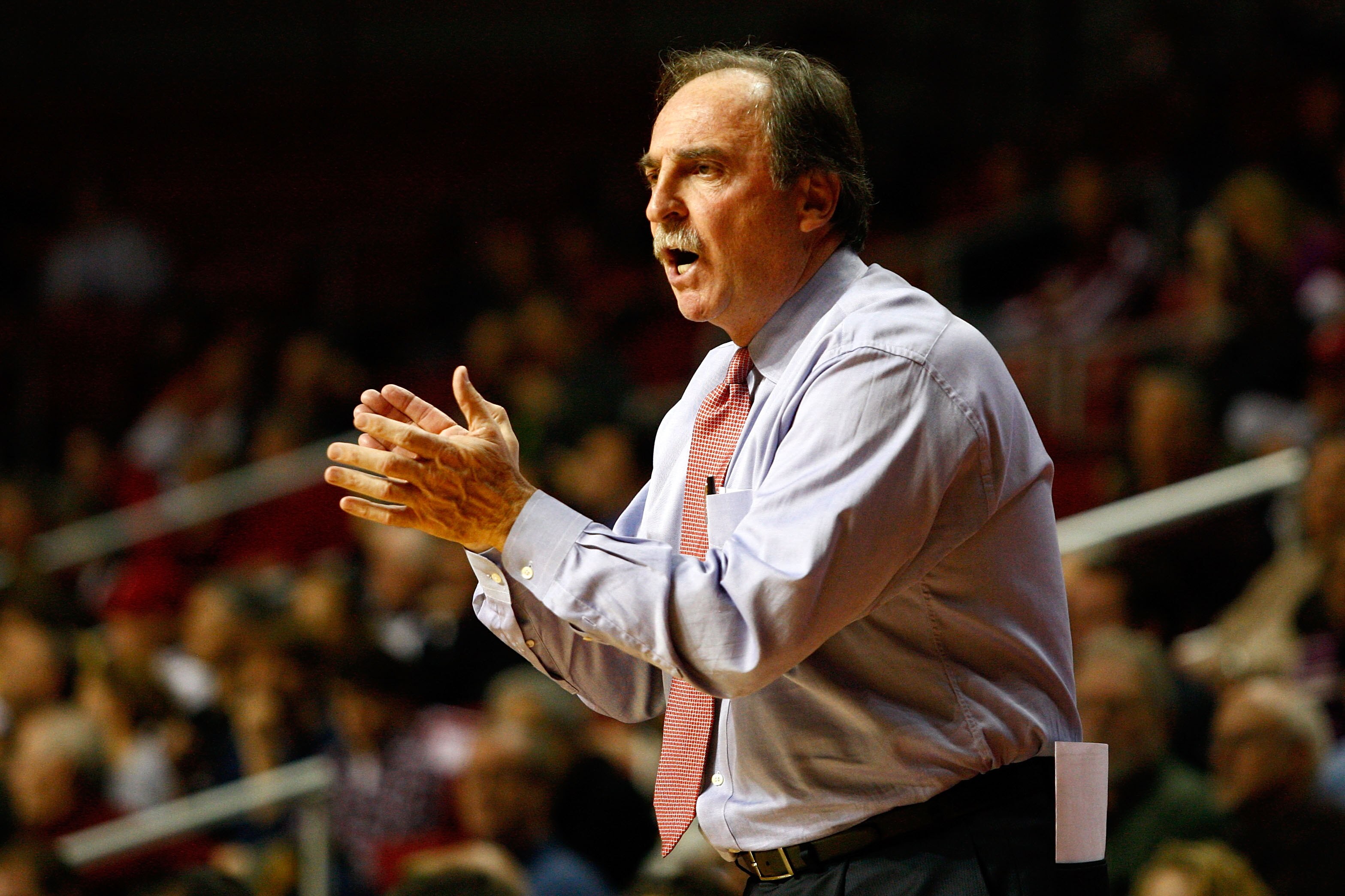 PHILADELPHIA, PA - DECEMBER 18:  Head coach Fran Dunphy of the Temple Owls applauds his team's play as he coaches against the Northern Illinois Huskies at the Liacouras Center on December 18, 2010 in Philadelphia, Pennsylvania.  (Photo by Chris Chambers/G