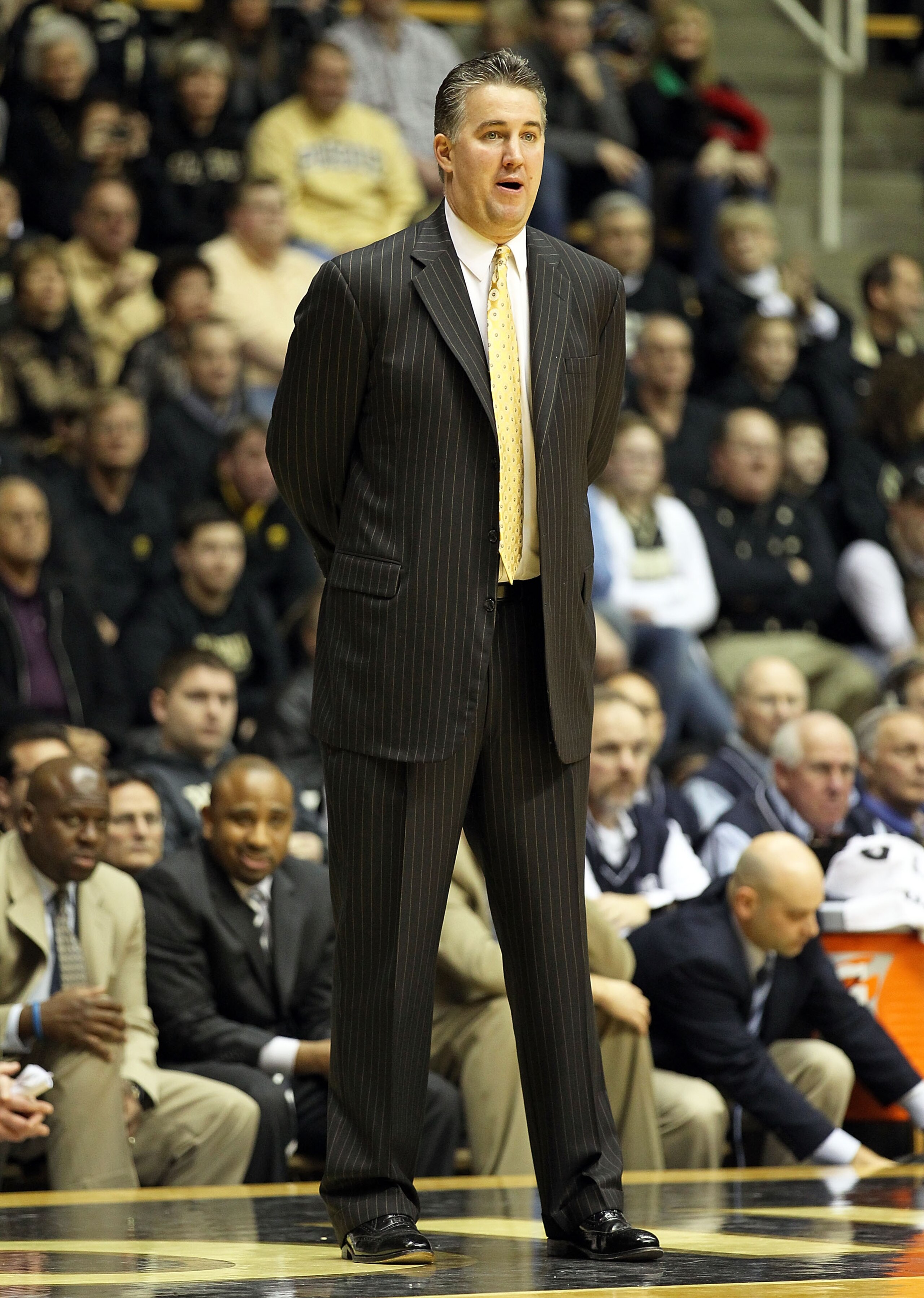 WEST LAFAYETTE, IN - JANUARY 09: Matt Painter the Head Coach of the Purdue Boilermakers gives instructions to his team during the Big Ten Conference game against the Iowa Hawkeyes at Mackey Arena on January 9, 2011 in West Lafayette, Indiana. Purdue won WEST LAFAYETTE, IN - JANUARY 09: Matt Painter the Head Coach of the Purdue Boilermakers gives instructions to his team during the Big Ten Conference game against the Iowa Hawkeyes at Mackey Arena on January 9, 2011 in West Lafayette, Indiana. Purdue won