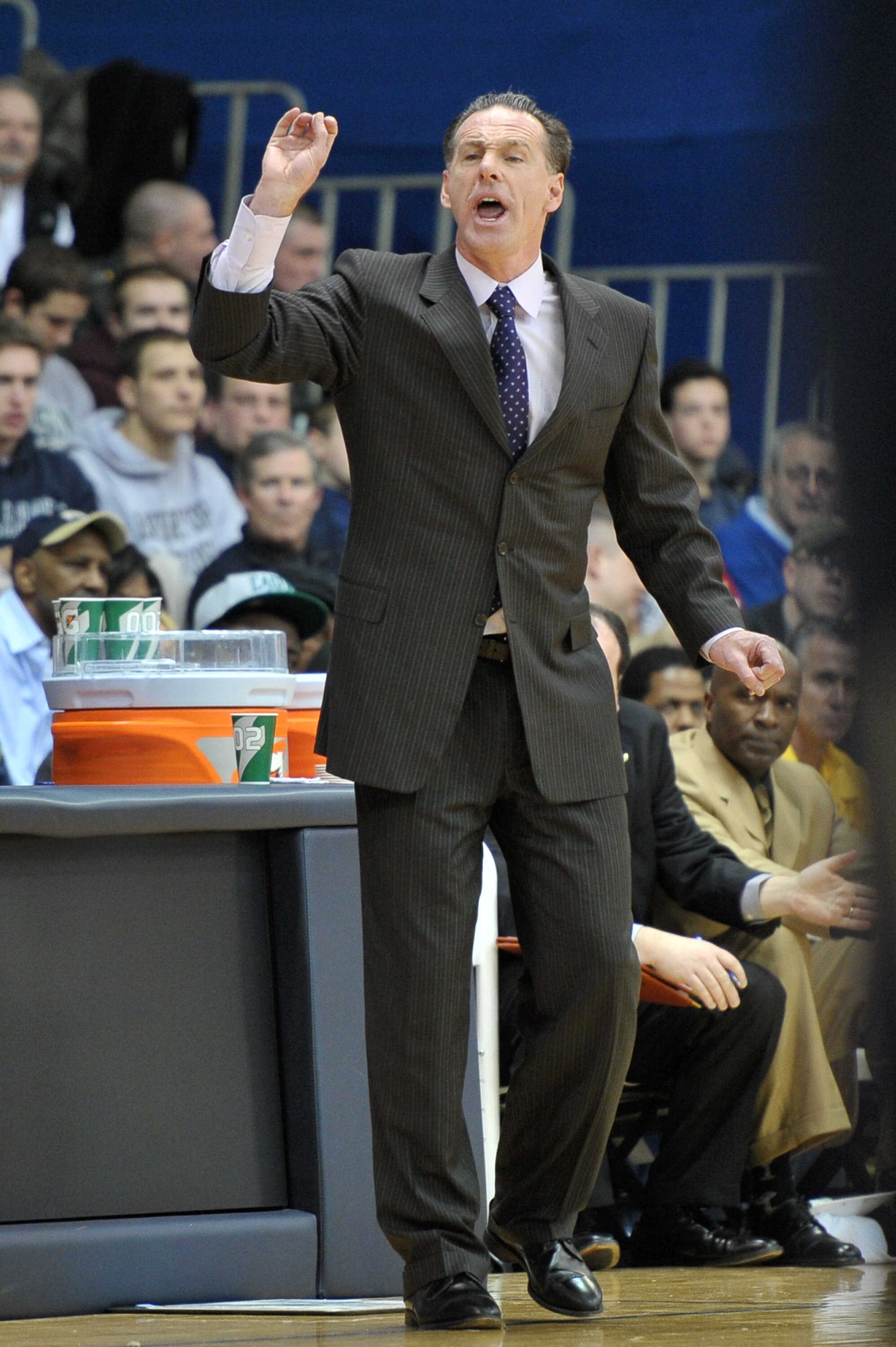 VILLANOVA, PA - FEBRUARY 12: Coach Jamie Dixon of the Pittsburgh Panthers calls to his players during the game against the Villanova Wildcats at The Pavilion on February 12, 2011 in Villanova, Pennsylvania. (Photo by Drew Hallowell/Getty Images)
