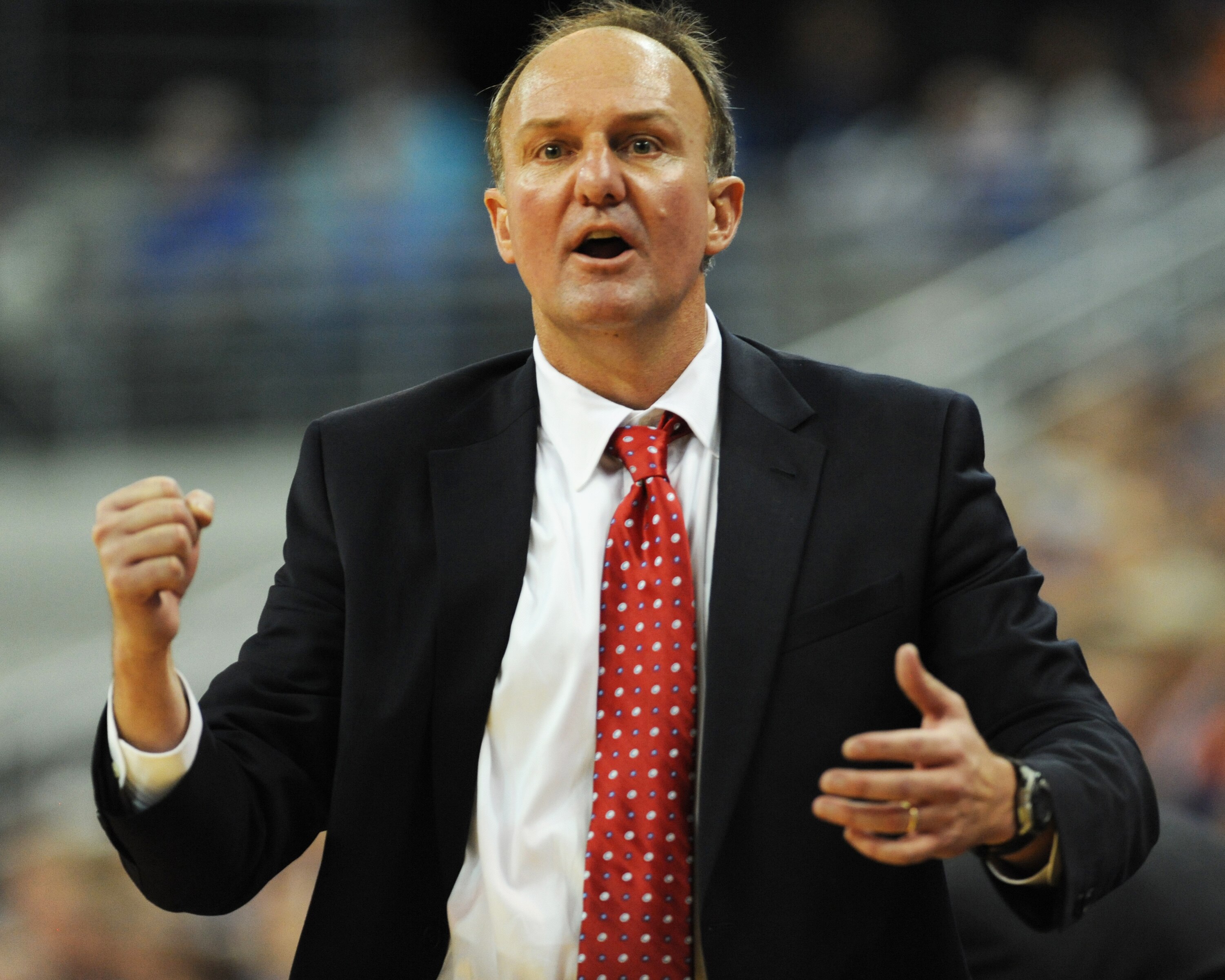 GAINESVILLE, FL - NOVEMBER 16: Coach Thad Matta of the Ohio State Buckeyes directs play against the Florida Gators November 16, 2010 at the Stephen C. O'Connell Center in Gainesville, Florida.  (Photo by Al Messerschmidt/Getty Images)