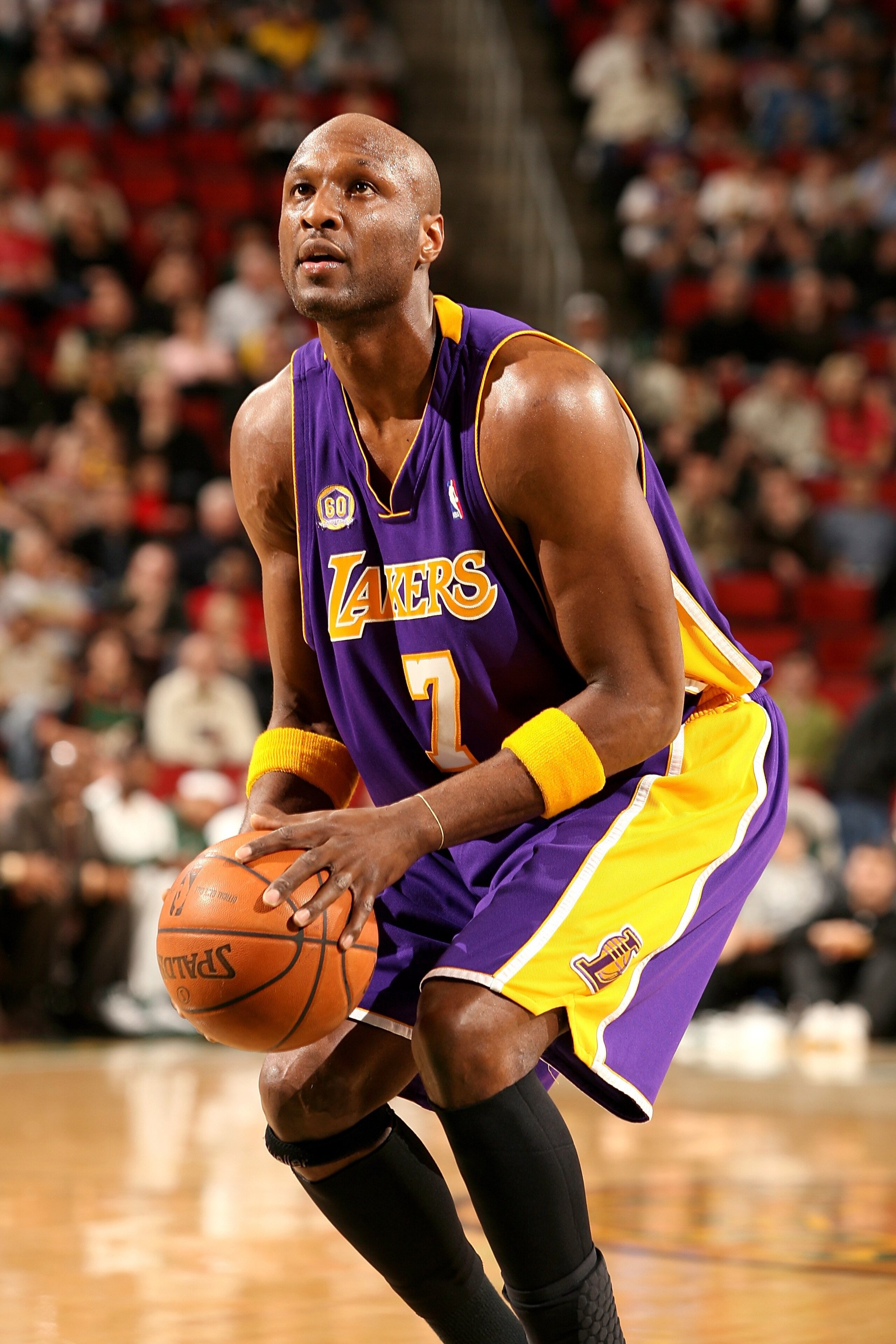SEATTLE - FEBRUARY 24:  Lamar Odom #7 of the Los Angeles Lakers shoots a free throw during the game against the Seattle SuperSonics on February 24, 2008 at Key Arena in Seattle, Washington.  The Lakers won 111-91.  NOTE TO USER: User expressly acknowledge