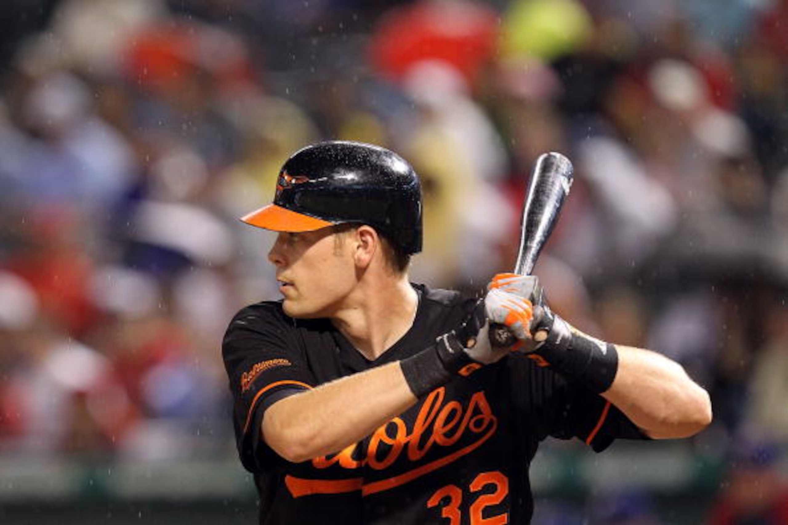 ARLINGTON, TX - JULY 09:  Matt Wieters #32 of the Baltimore Orioles at bat against the Texas Rangers on July 9, 2010 at Rangers Ballpark in Arlington, Texas.  (Photo by Ronald Martinez/Getty Images)