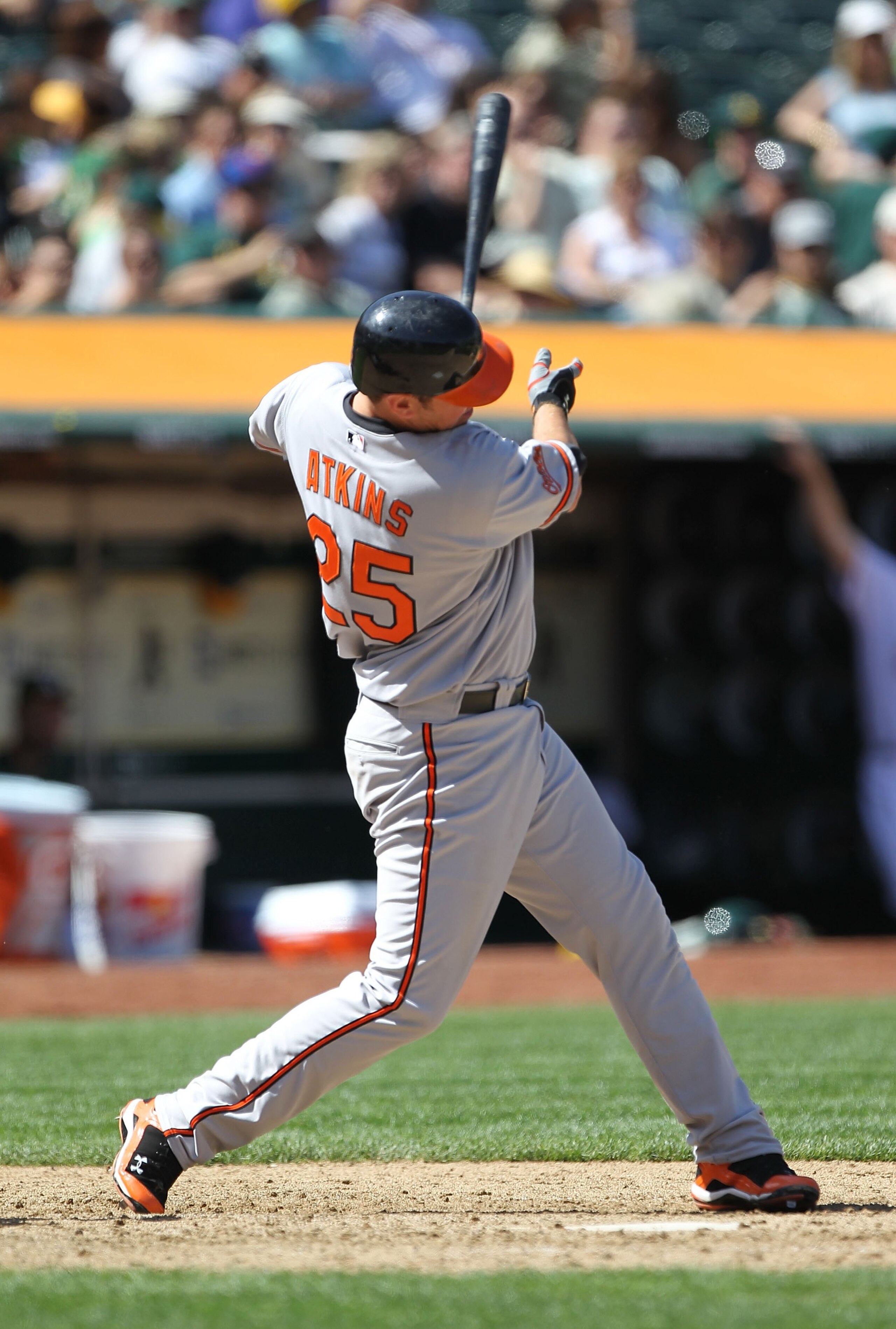 OAKLAND, CA - APRIL 18:  Garrett Atkins #25 of the Baltimore Orioles in action against the Oakland Athletics during an MLB game at the Oakland-Alameda County Coliseum on April 18, 2010 in Oakland, California.  (Photo by Jed Jacobsohn/Getty Images)