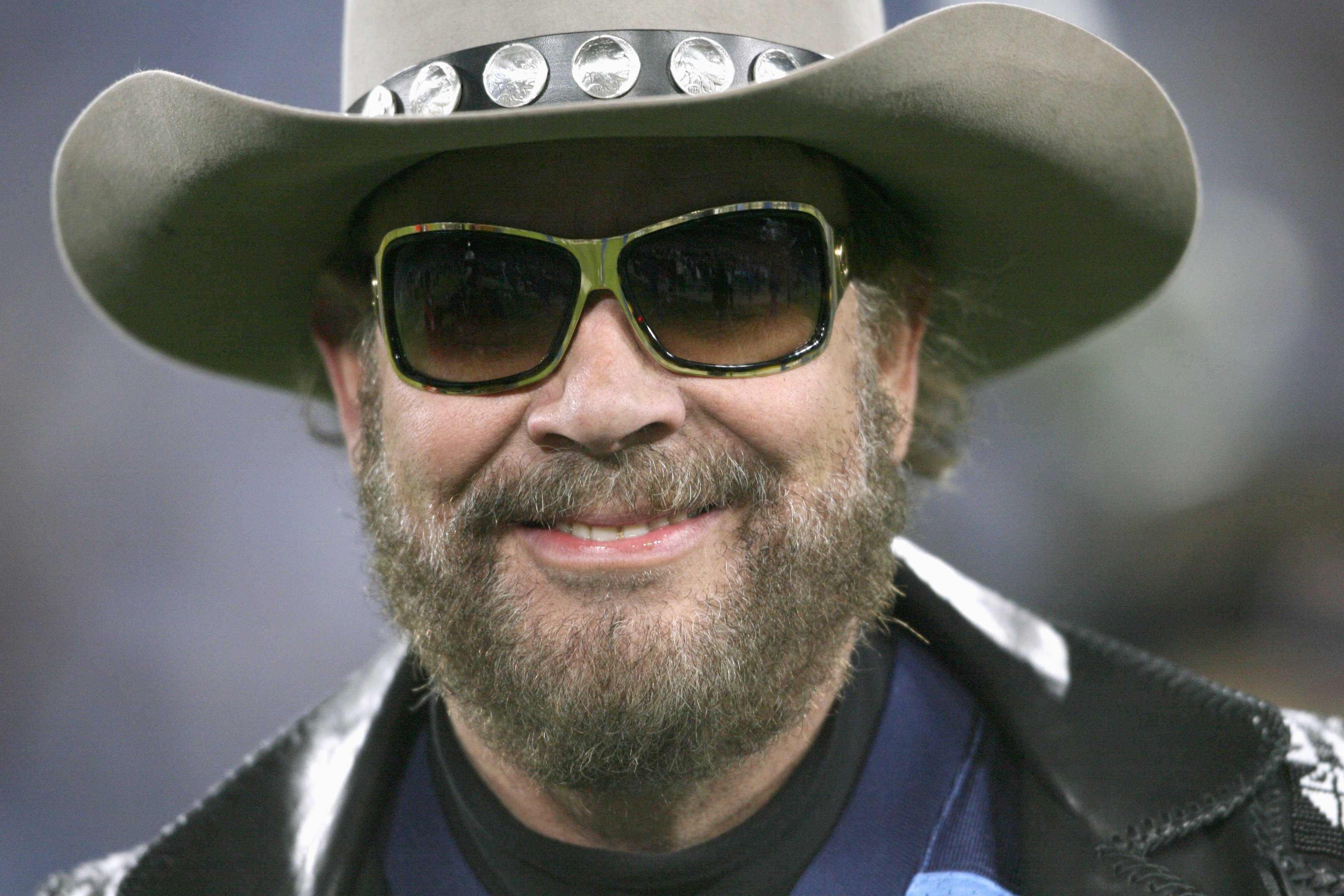 NASHVILLE, TN - OCTOBER 27: Hank Williams Jr. gets ready to sing the National Anthem prior to the game between the Indianapolis Colts against the Tennessee Titans at LP Field on October 27, 2008 in Nashville, Tennessee. The Titans defeated the Colts 31-21