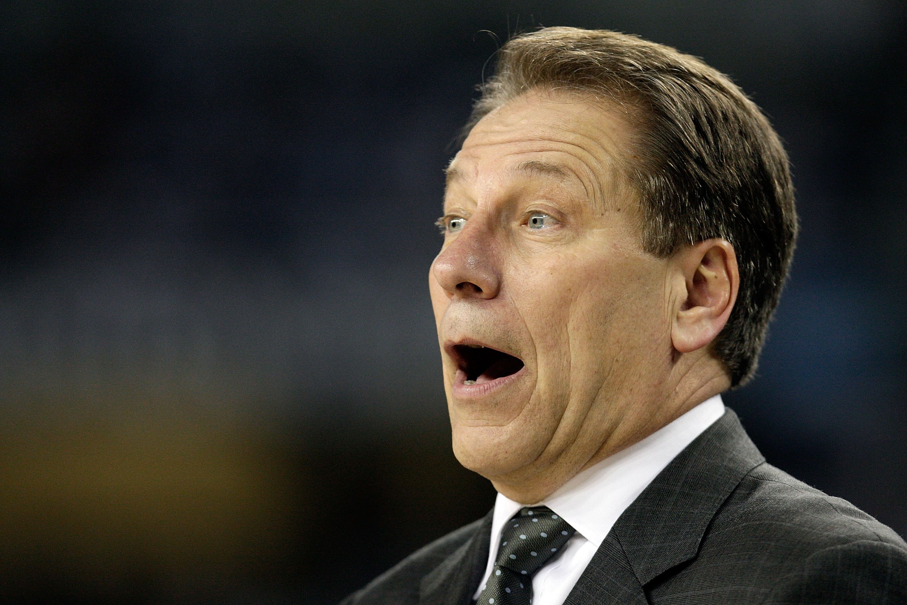 DETROIT - APRIL 06:  Head coach Tom Izzo of the Michigan State Spartans reacts as he coaches against the North Carolina Tar Heels during the 2009 NCAA Division I Men's Basketball National Championship game at Ford Field on April 6, 2009 in Detroit, Michig