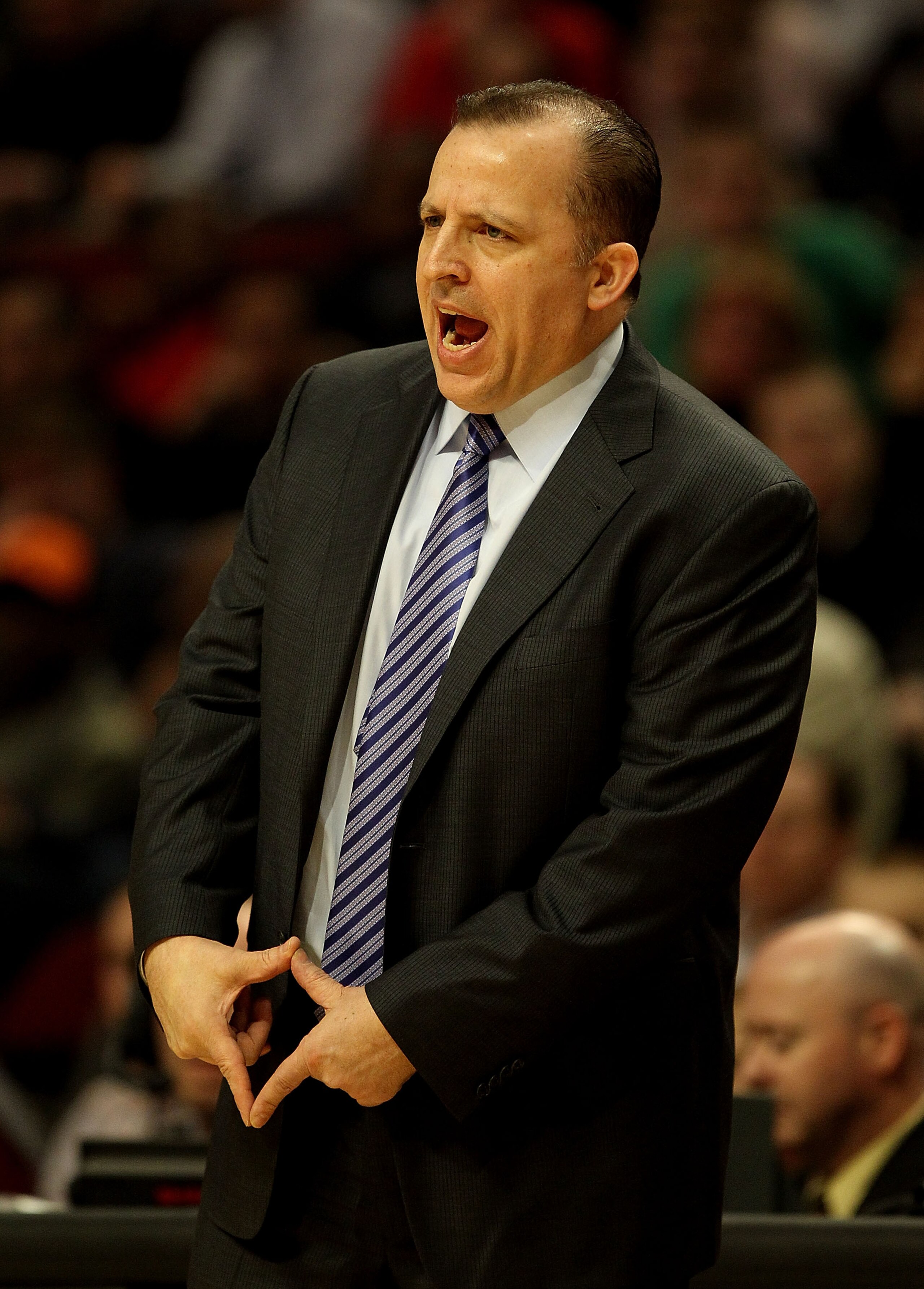 CHICAGO, IL - DECEMBER 28: Head coach Tom Thibodeau of the Chicago Bulls calls a play during a game against the Milwaukee Bucks at the United Center on December 28, 2010 in Chicago, Illinois. NOTE TO USER: User expressly acknowledges and agrees that, by d