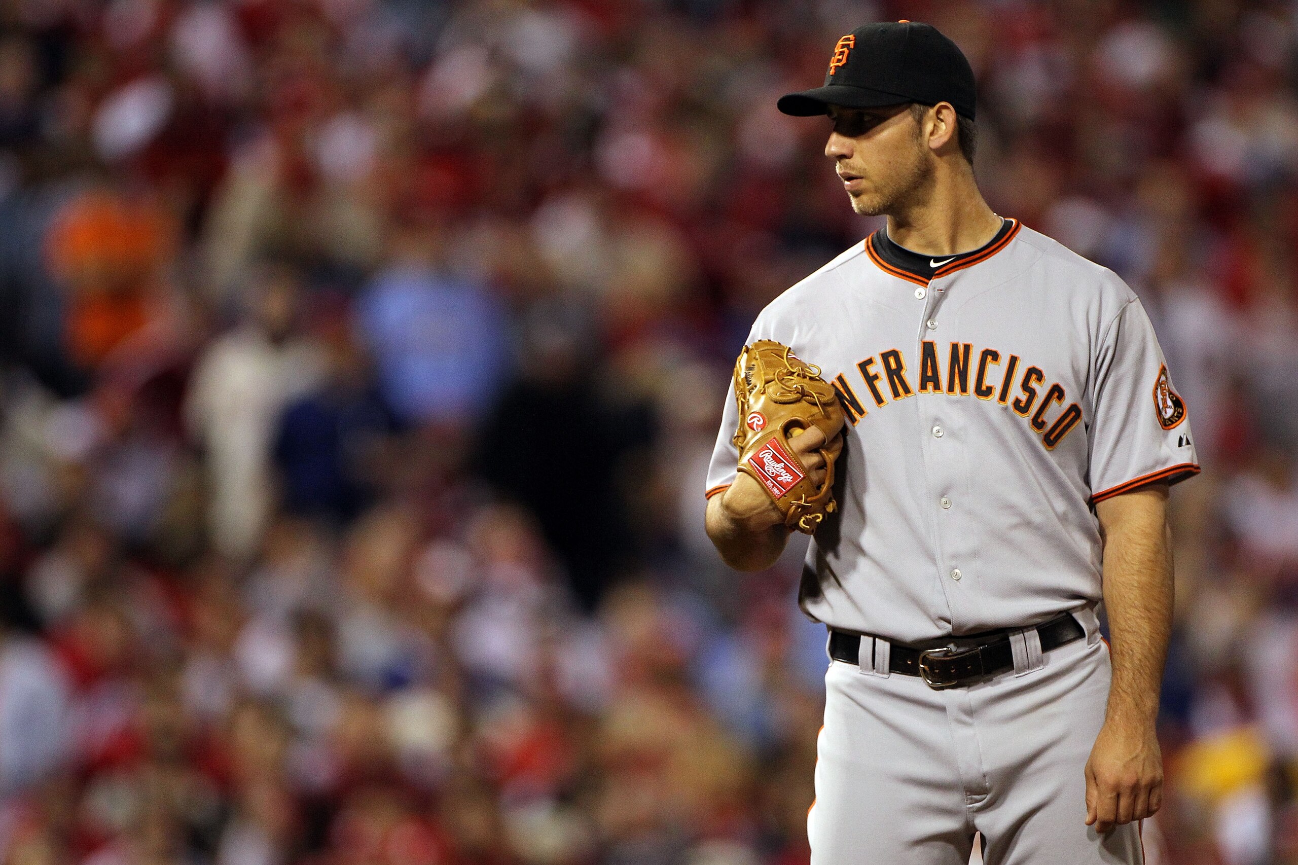 PHILADELPHIA - OCTOBER 23: Madison Bumgarner #40 of the San Francisco Giants gets set against the Philadelphia Phillies in Game Six of the NLCS during the 2010 MLB Playoffs at Citizens Bank Park on October 23, 2010 in Philadelphia, Pennsylvania. (Photo PHILADELPHIA - OCTOBER 23: Madison Bumgarner #40 of the San Francisco Giants gets set against the Philadelphia Phillies in Game Six of the NLCS during the 2010 MLB Playoffs at Citizens Bank Park on October 23, 2010 in Philadelphia, Pennsylvania. (Photo