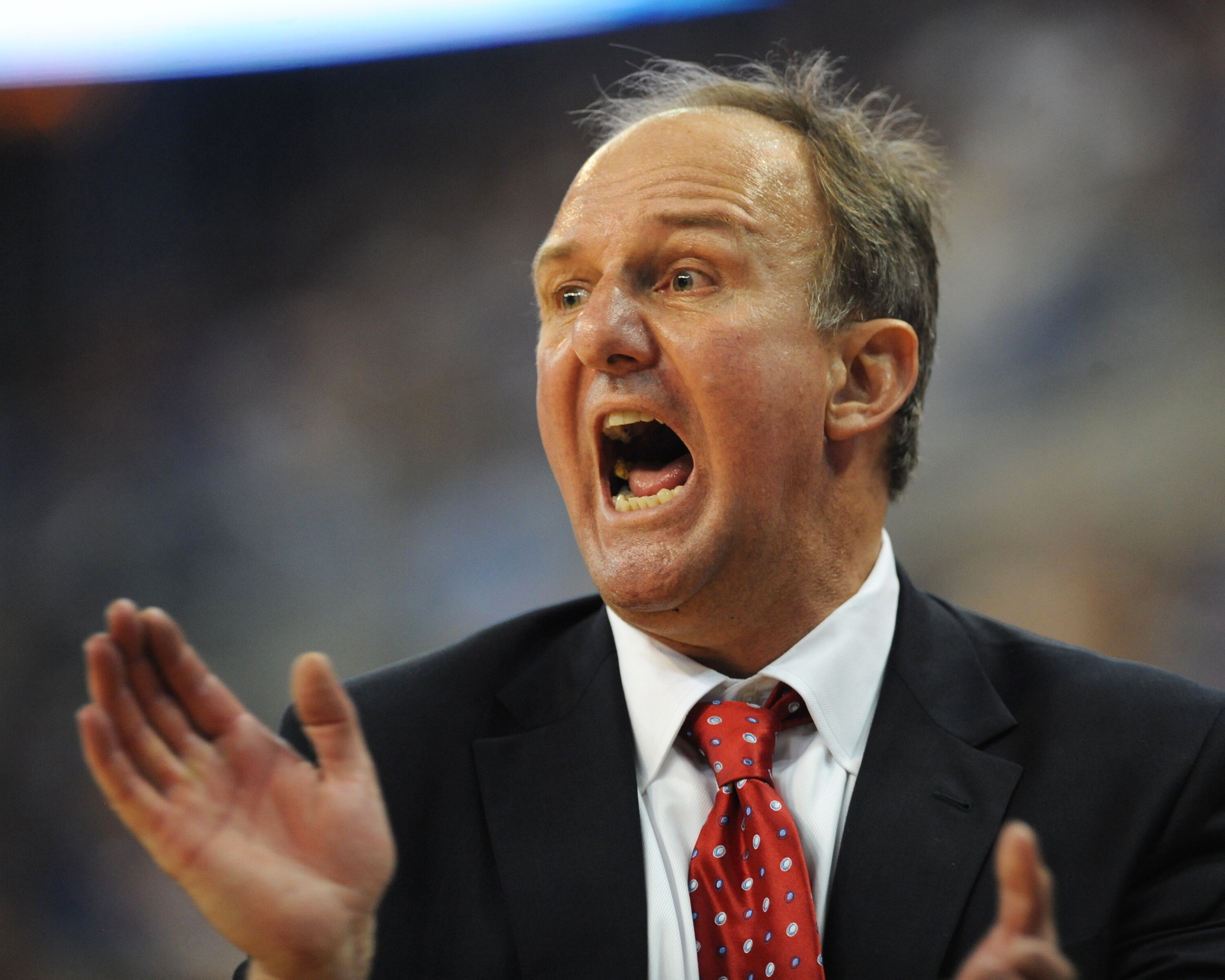 GAINESVILLE, FL - NOVEMBER 16: Coach Thad Matta of the Ohio State Buckeyes directs play against the Florida Gators November 16, 2010 at the Stephen C. O'Connell Center in Gainesville, Florida.  (Photo by Al Messerschmidt/Getty Images)