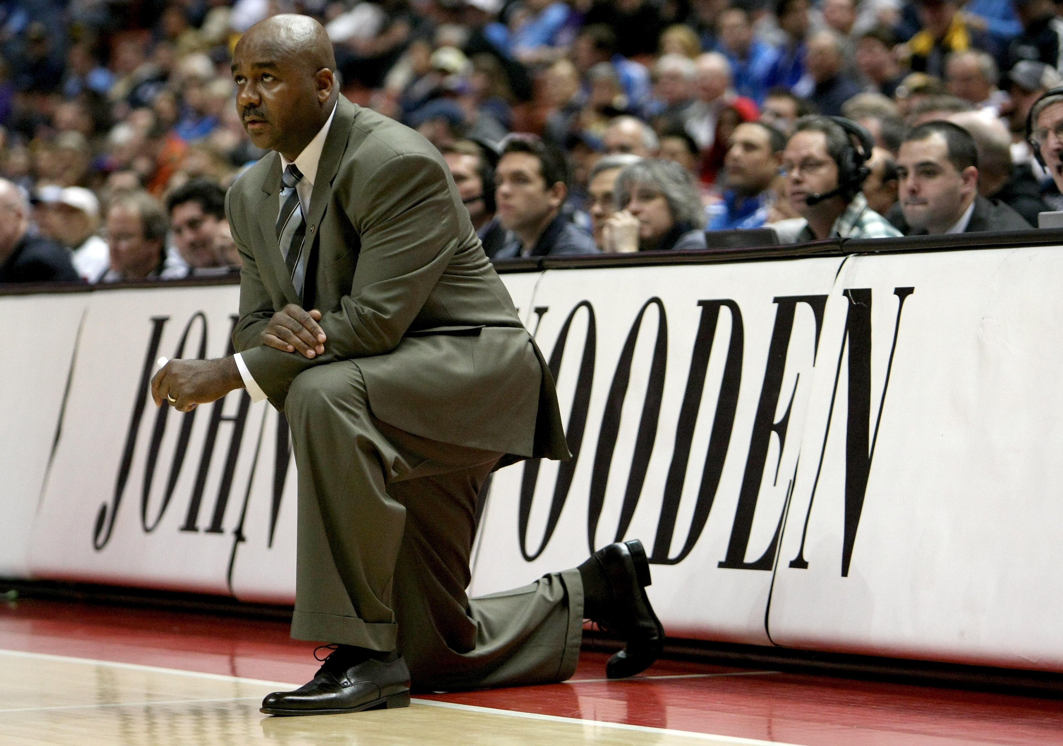 ANAHEIM, CA - DECEMBER 12:  Head caoch John Thompson III of the Georgetown Hoyas looks on in the game with the Washington Huskies in the John Wooden Classic on December 12, 2009 at the Honda Center in Anaheim, California. Georgetown won 74-66. (Photo by S