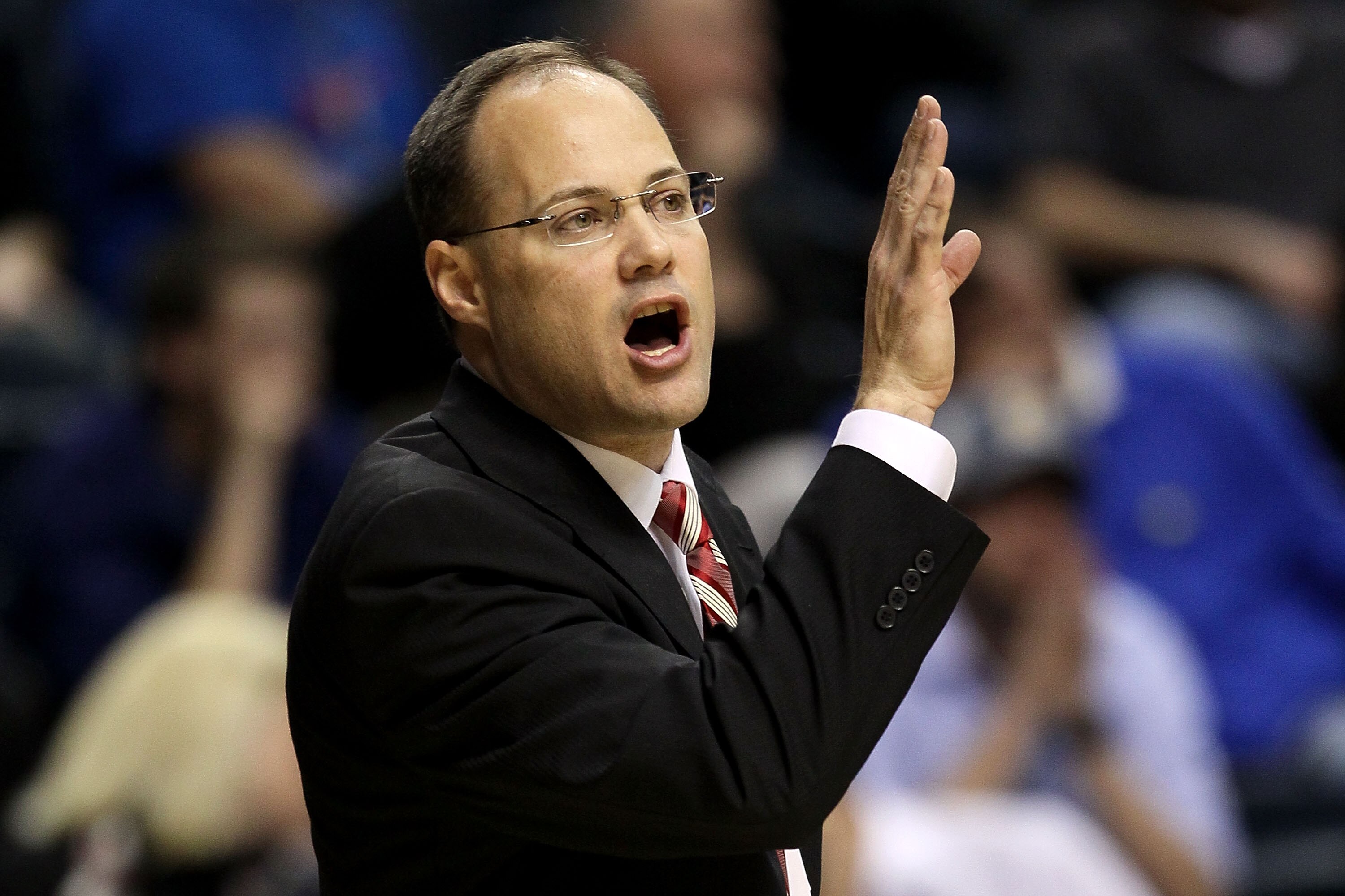 NASHVILLE, TN - MARCH 11:  Head coach Mark Fox of the Georgia Bulldogs gestures as he coaches against the Arkanasas Razorbacks during the first round of the SEC Men's Basketball Tournament at the Bridgestone Arena on March 11, 2010 in Nashville, Tennessee