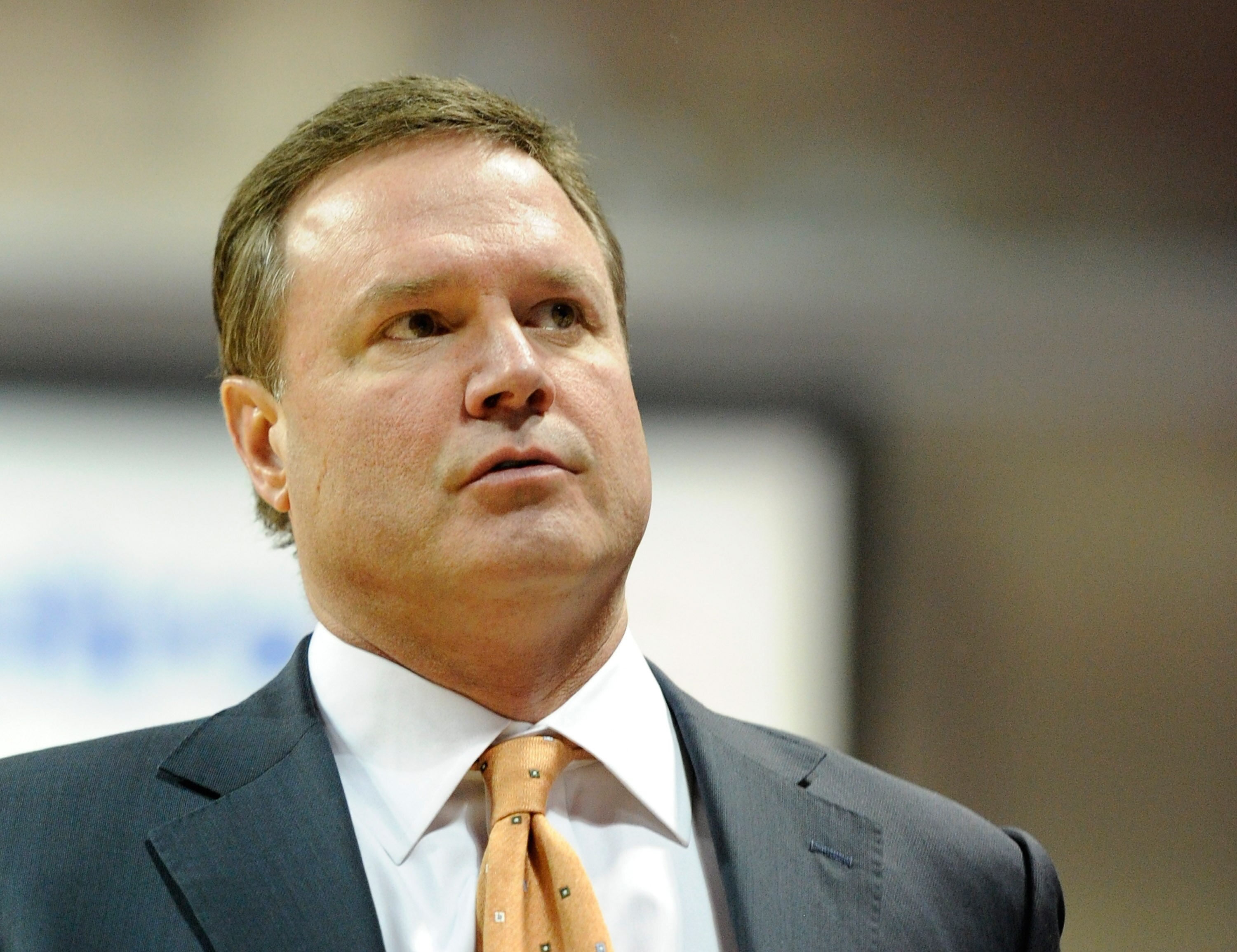 LAS VEGAS - NOVEMBER 26:  Head coach Bill Self of the Kansas Jayhawks watches his team take on the Ohio Bobcats during the third round of the Las Vegas Invitational at The Orleans Arena November 26, 2010 in Las Vegas, Nevada. Kansas won 98-41.  (Photo by