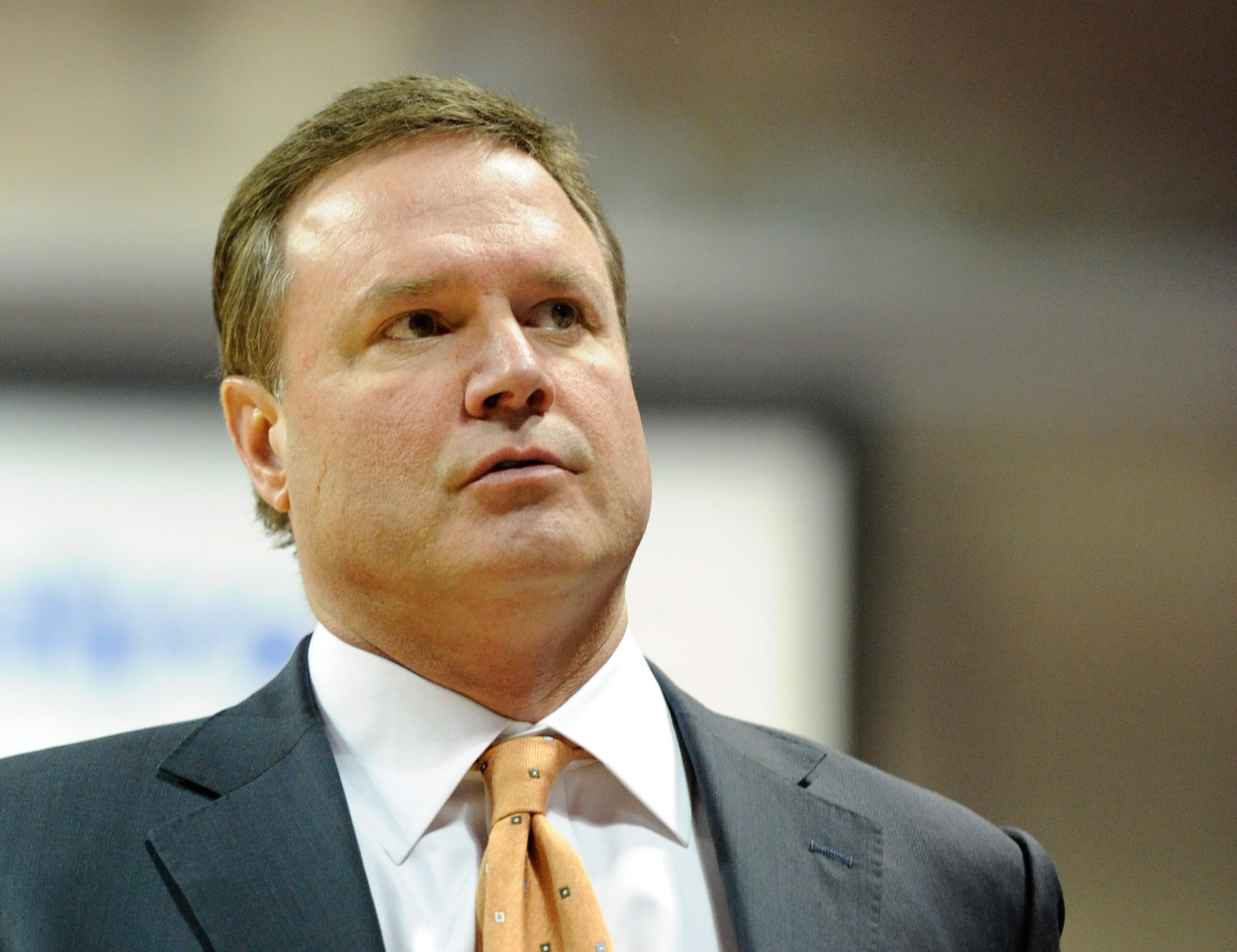 LAS VEGAS - NOVEMBER 26:  Head coach Bill Self of the Kansas Jayhawks watches his team take on the Ohio Bobcats during the third round of the Las Vegas Invitational at The Orleans Arena November 26, 2010 in Las Vegas, Nevada. Kansas won 98-41.  (Photo by