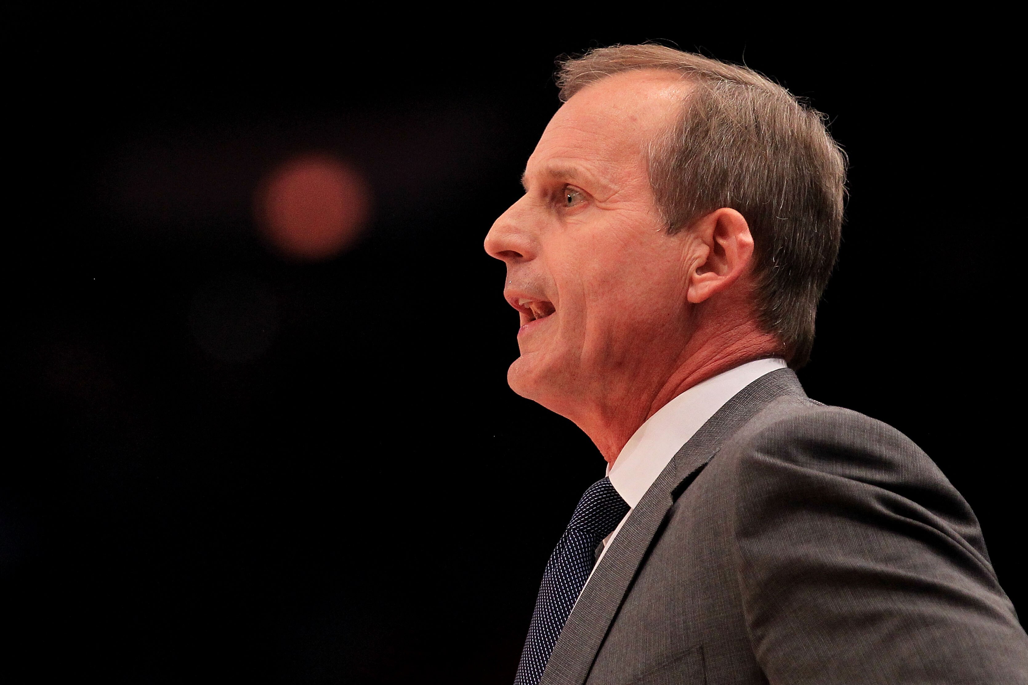 NEW YORK - NOVEMBER 19: Head coach Rick Barnes of the Texas Longhorns gives instructions against the Pittsburgh Panthers during the Championship game of the 2k Sports Classic at Madison Square Garden on November 19, 2010 in New York, New York.  (Photo by