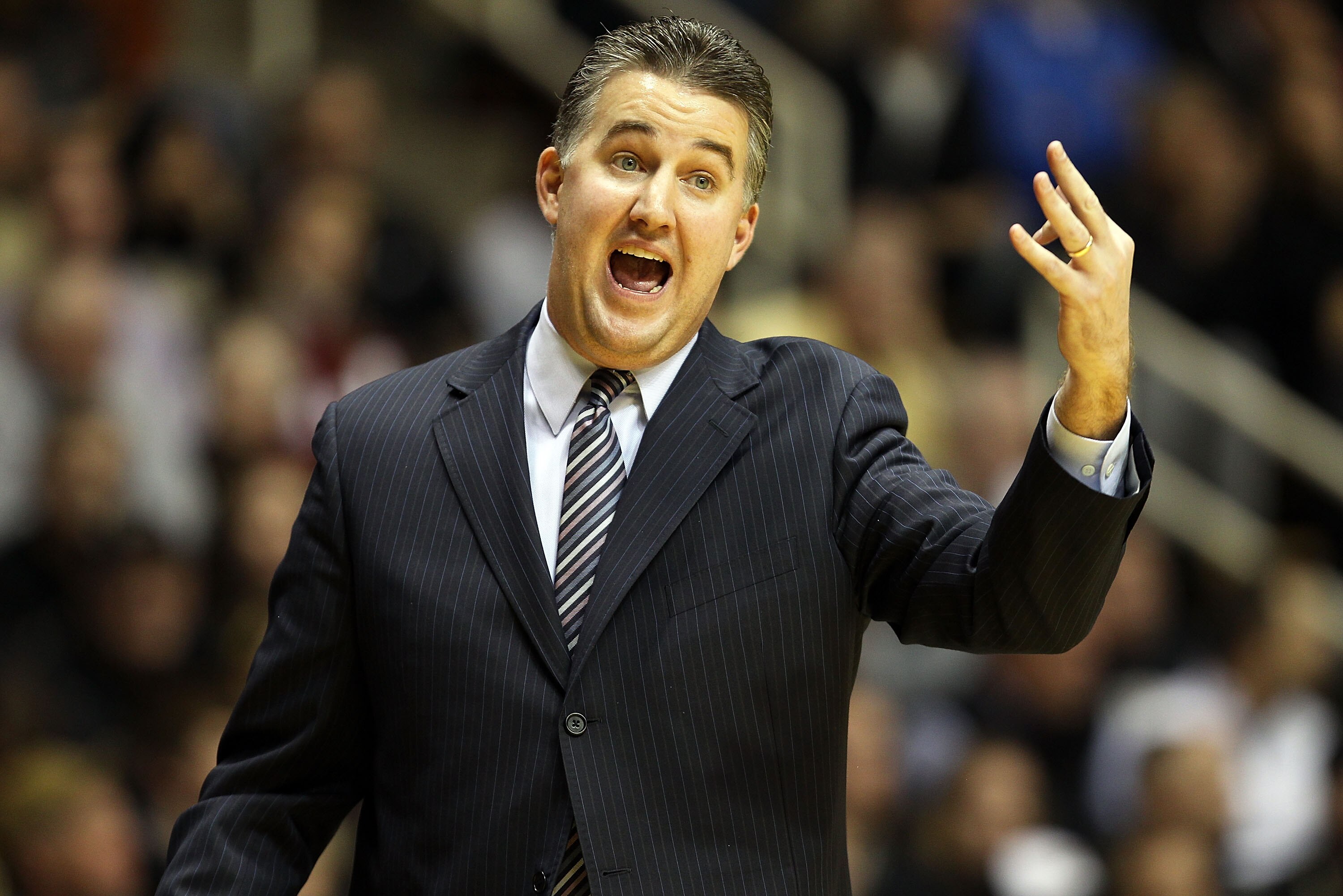 WEST LAFAYETTE, IN - DECEMBER 21:  Matt Painter the Head coach of the Purdue Boilermakers gives instructions to his team during the game against the IPFW Mastodons at Mackey Arena on December 21, 2010 in West Lafayette, Indiana.  (Photo by Andy Lyons/Gett