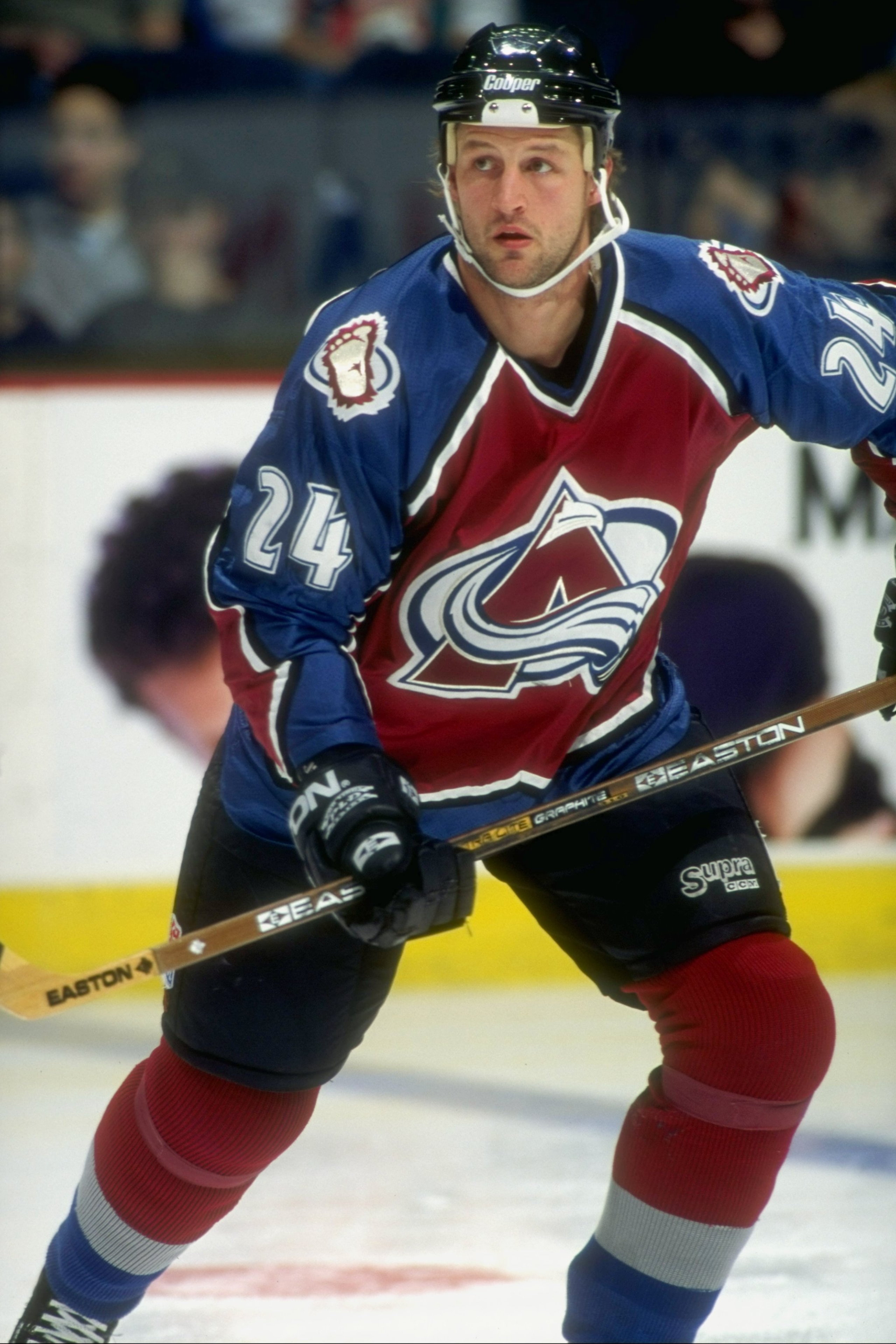 Oct 1996:  Jon Klemm #24 of the Colorado Avalnche in action during a game against the Calgary Flames at the Canadien Airlines Saddledome in Calgary, Canada. Mandatory Credit: Ian Tomlinson  /Allsport
