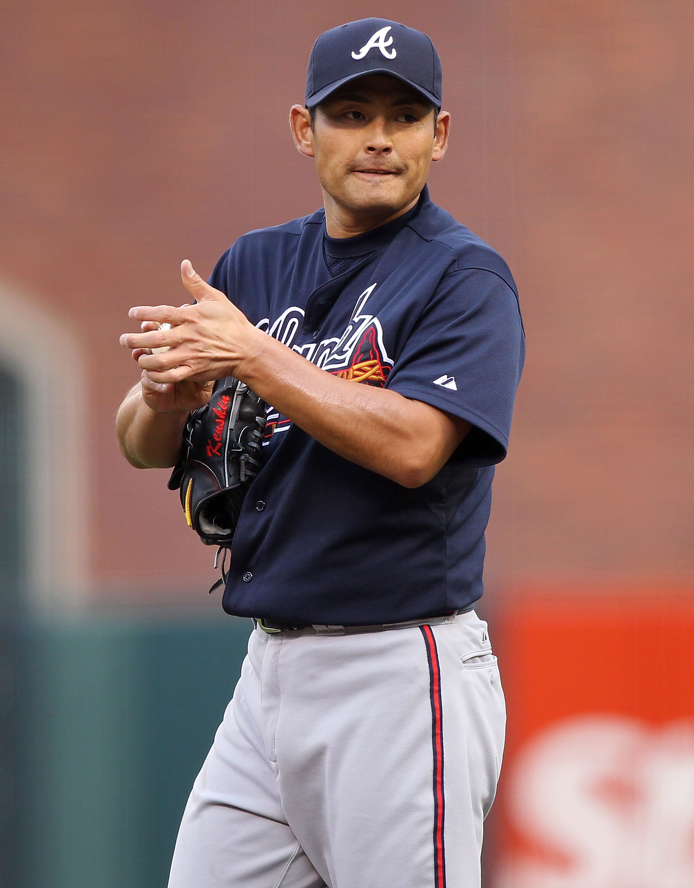 SAN FRANCISCO - APRIL 11:  Kenshin Kawakami #11 of the Atlanta Braves looks on in the sixth inning against the San Francisco Giants during an MLB game at AT&T Park on April 11, 2010 in San Francisco, California.  (Photo by Jed Jacobsohn/Getty Images)