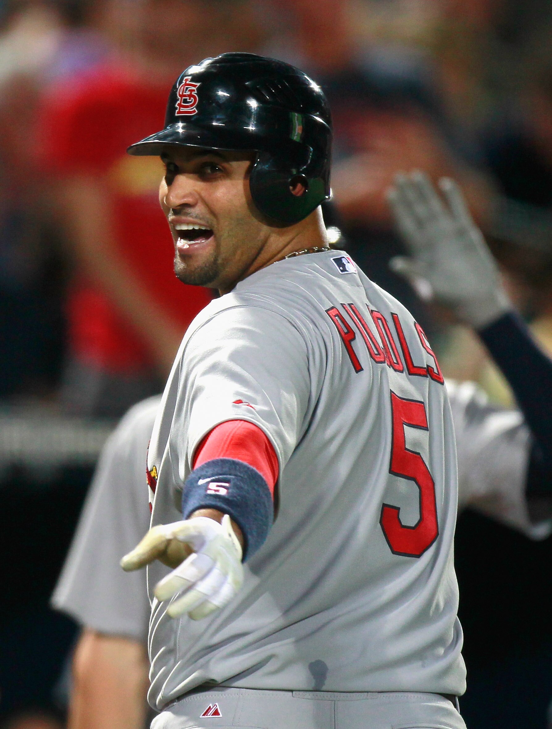 ATLANTA - SEPTEMBER 09:  Albert Pujols #5 of the St. Louis Cardinals against the Atlanta Braves at Turner Field on September 9, 2010 in Atlanta, Georgia.  (Photo by Kevin C. Cox/Getty Images)