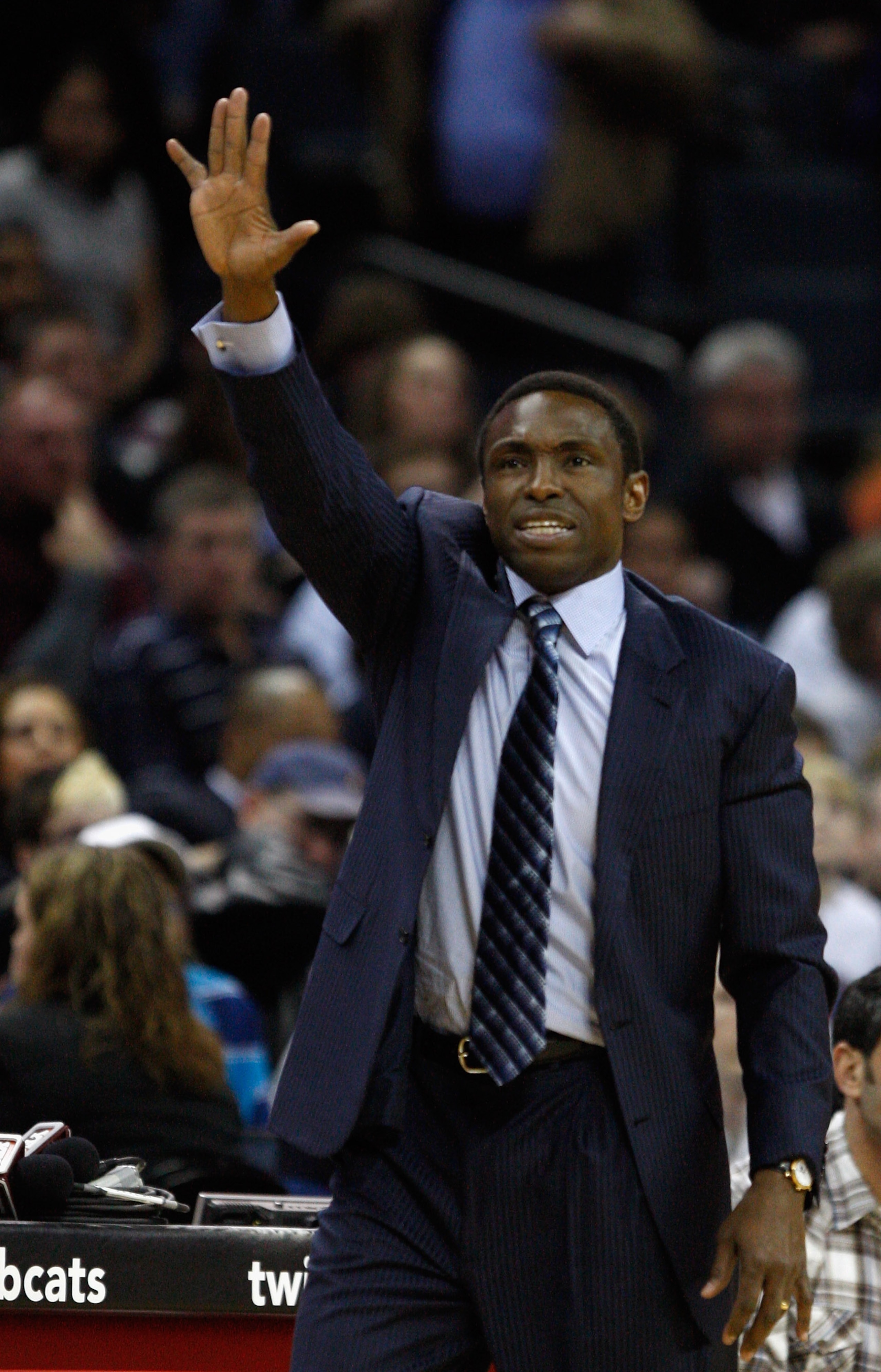 CHARLOTTE, NC - FEBRUARY 11: Head coach Avery Johnson of the New Jersey Nets calls a play against the Charlotte Bobcats during their game at Time Warner Cable Arena on February 11, 2011 in Charlotte, North Carolina. NOTE TO USER: User expressly acknowled CHARLOTTE, NC - FEBRUARY 11: Head coach Avery Johnson of the New Jersey Nets calls a play against the Charlotte Bobcats during their game at Time Warner Cable Arena on February 11, 2011 in Charlotte, North Carolina. NOTE TO USER: User expressly acknowled