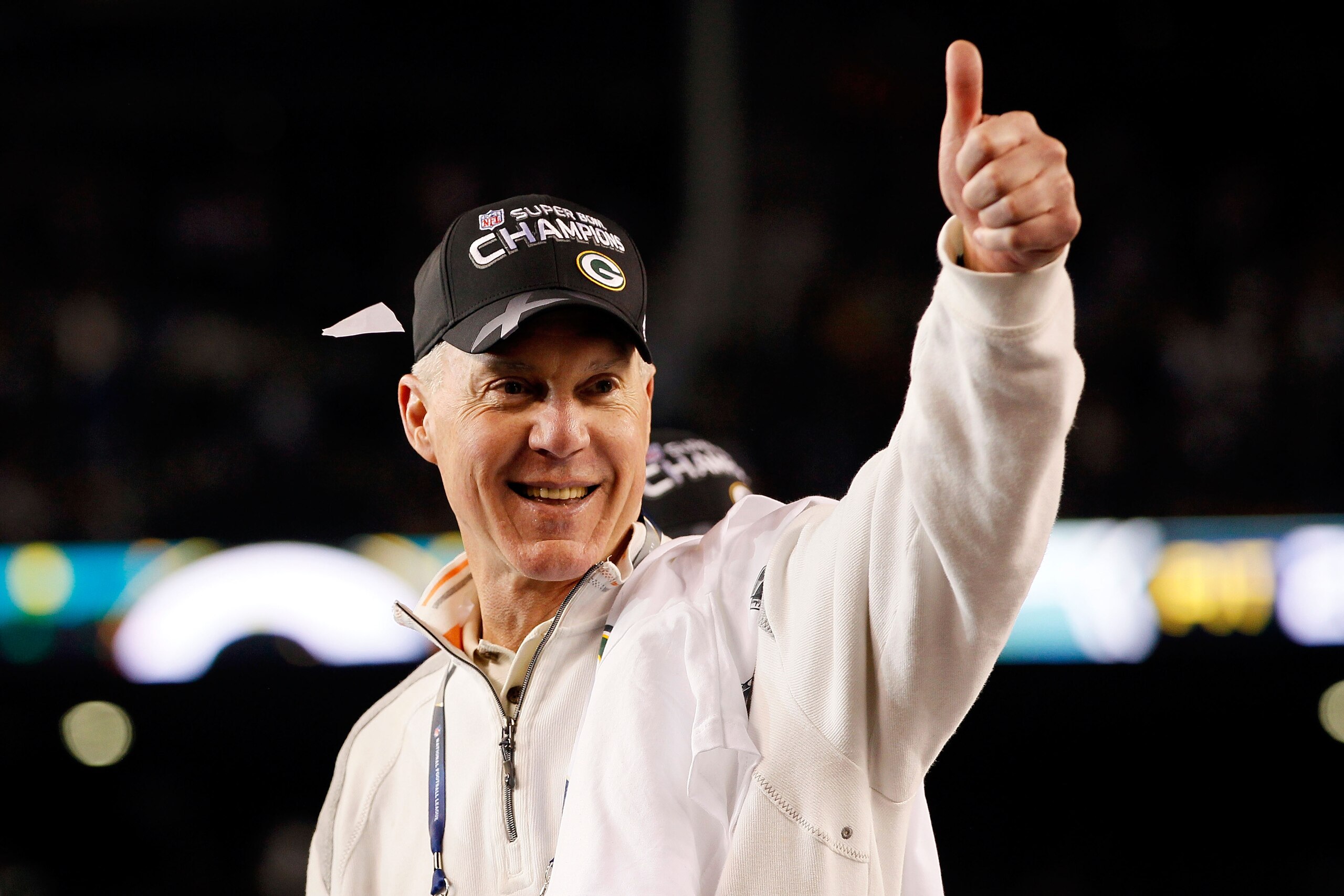 ARLINGTON, TX - FEBRUARY 06: General Manager Ted Thompson of the Green Bay Packers celebrates after the Packers won 31-25 against the Pittsburgh Steelers during Super Bowl XLV at Cowboys Stadium on February 6, 2011 in Arlington, Texas. (Photo by Kevin C ARLINGTON, TX - FEBRUARY 06: General Manager Ted Thompson of the Green Bay Packers celebrates after the Packers won 31-25 against the Pittsburgh Steelers during Super Bowl XLV at Cowboys Stadium on February 6, 2011 in Arlington, Texas. (Photo by Kevin C