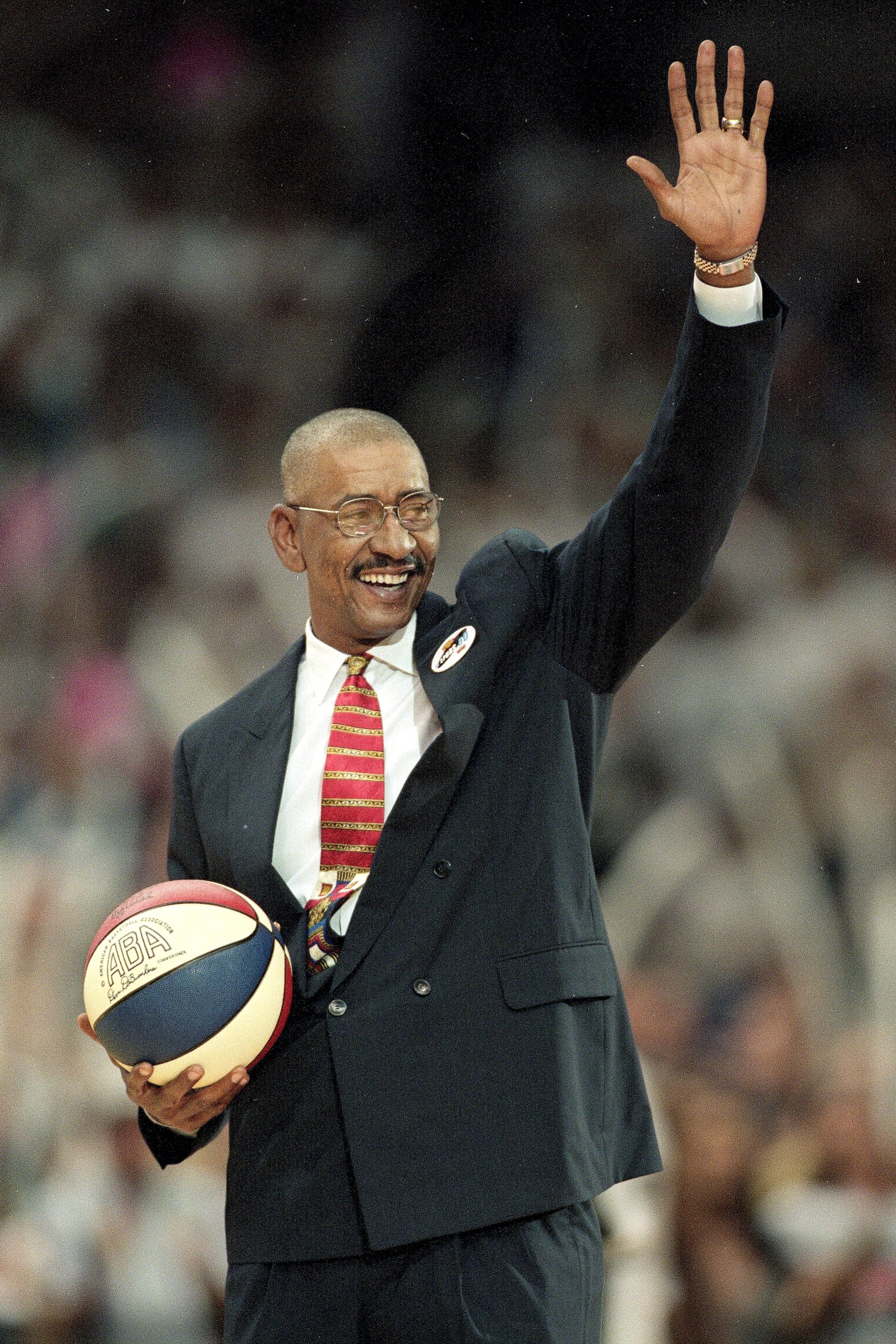 16 Jun 1999: Retired George Gervin of the San Antonio Spurs waves to the crowd before the NBA Finals game two against the New York Knicks at the Alamodome in San Antonio, Texas. The Spurs defeated the Knicks 89-77. Mandatory Credit: Todd Warshaw /Allspor 16 Jun 1999: Retired George Gervin of the San Antonio Spurs waves to the crowd before the NBA Finals game two against the New York Knicks at the Alamodome in San Antonio, Texas. The Spurs defeated the Knicks 89-77. Mandatory Credit: Todd Warshaw /Allspor
