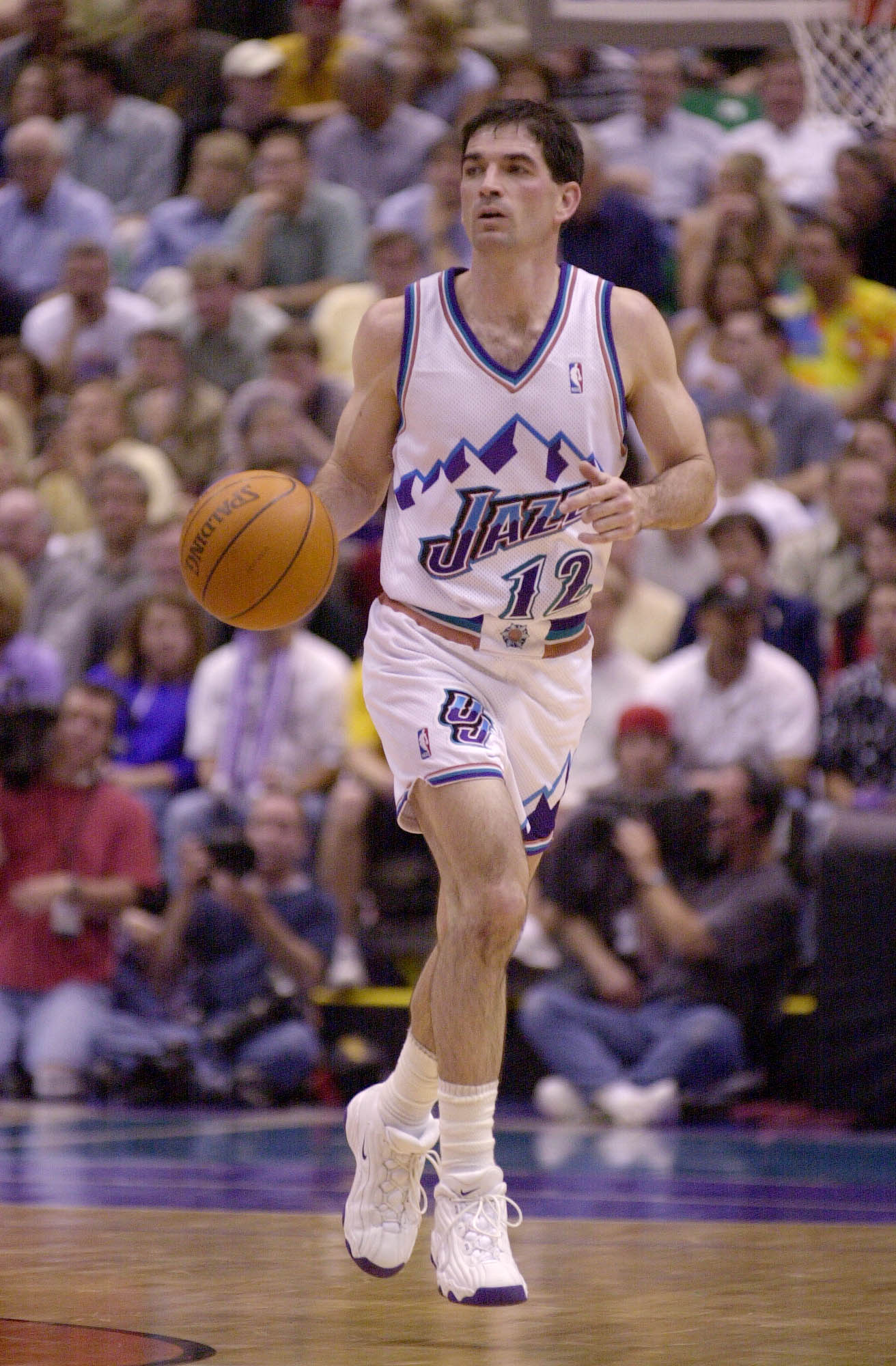 24 Apr 2001:  John Stockton #12 of the Utah Jazz in action against the Dallas Mavericks in game 2 of the NBA Playoffs at the Delta Center in Salt Lake City, Utah.  The Jazz defeated the Mavericks 109-98.  DIGITAL IMAGE.  Mandatory Credit: Matthew Stockman