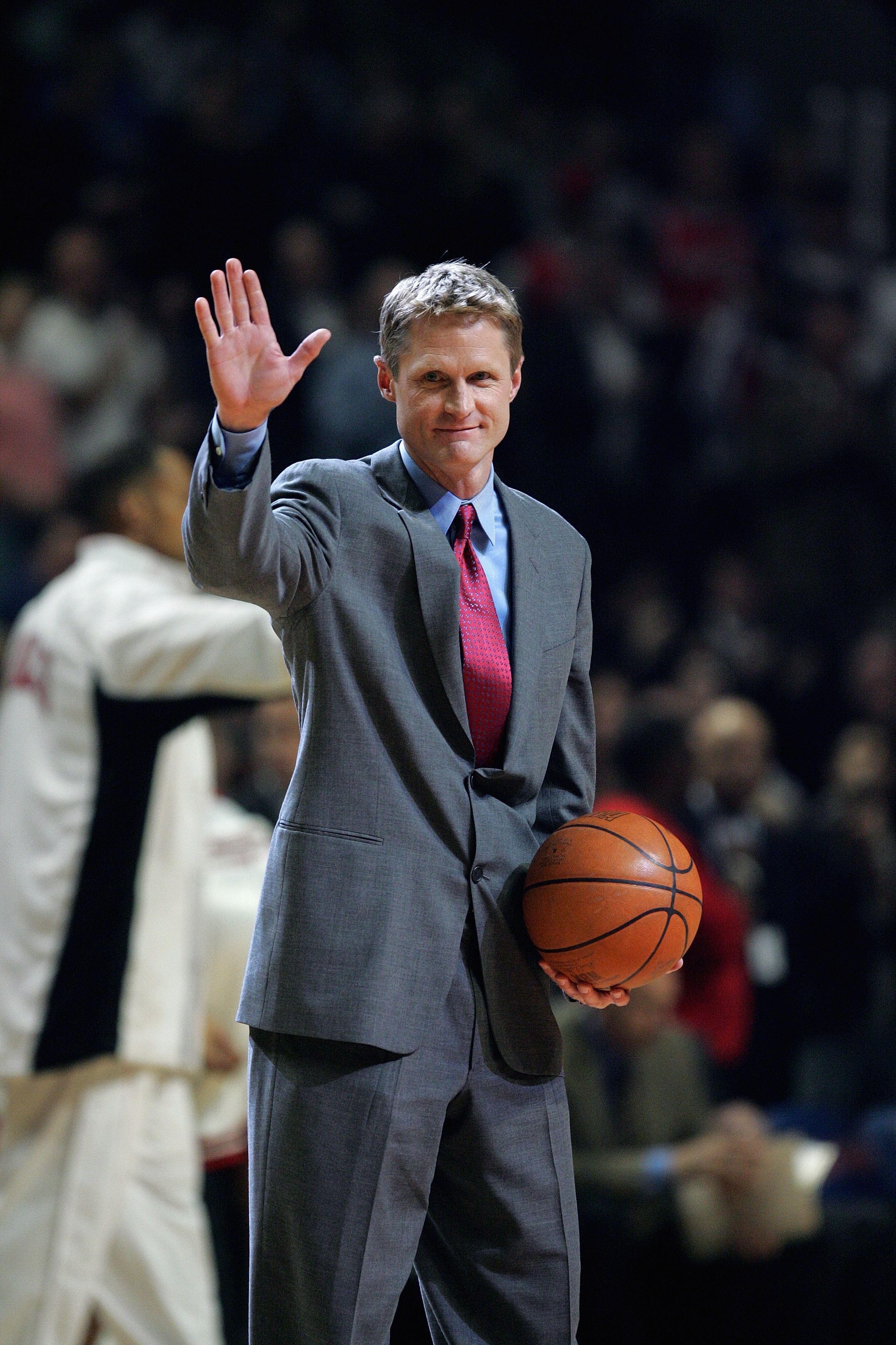 CHICAGO - MAY 4:  Former Chicago Bull and TNT announcer Steve Kerr waves in Game five of the Eastern Conference Quarterfinals with the Washington Wizards during the 2005 NBA Playoffs at the United Center on May 4, 2005 in Chicago, Illinois. The Wizards wo