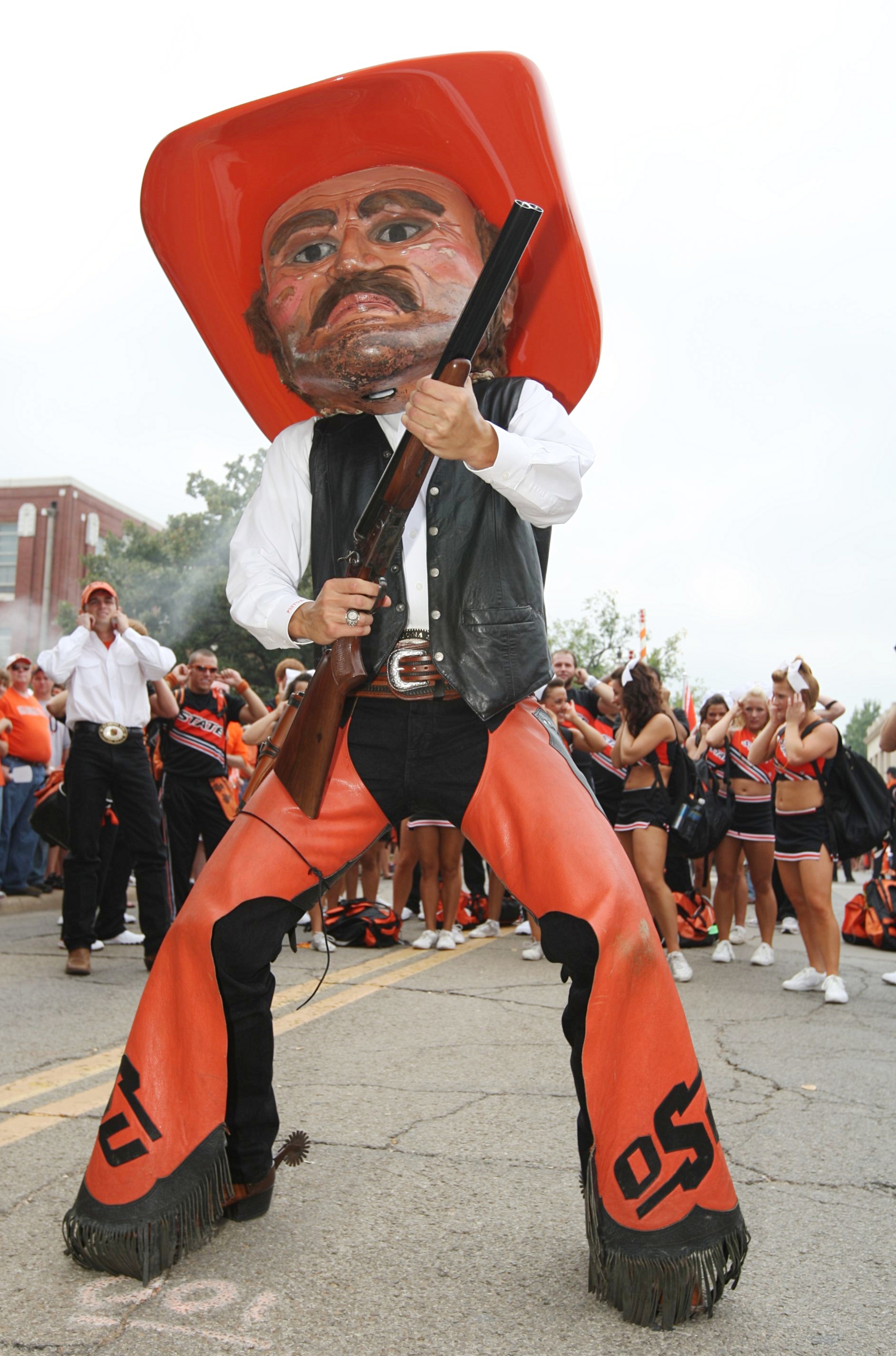 STILLWATER, OK - SEPTEMBER 5: The Oklahoma State Cowboys mascot 'Pistol Pete' attends the tailgate party prior to the start of the game against the Georgia Bulldogs at the Boone Pickens Stadium on September 5, 2009 in Stillwater, Oklahoma. (Photo by Chri STILLWATER, OK - SEPTEMBER 5: The Oklahoma State Cowboys mascot 'Pistol Pete' attends the tailgate party prior to the start of the game against the Georgia Bulldogs at the Boone Pickens Stadium on September 5, 2009 in Stillwater, Oklahoma. (Photo by Chri