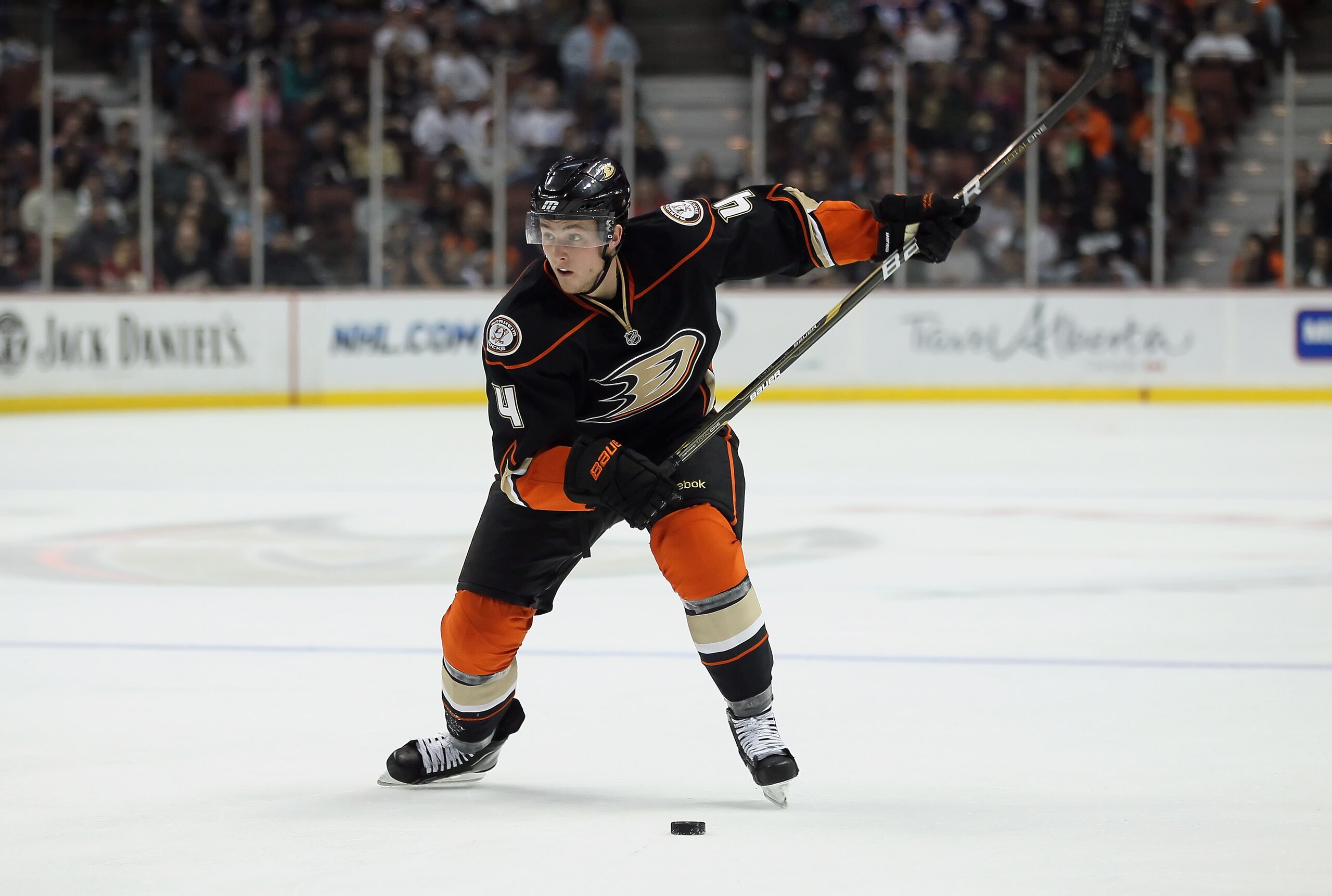 ANAHEIM, CA - JANUARY 16:  Cam Fowler #4 of the Anaheim Ducks skates against the Edmonton Oilers at the Honda Center on January 16, 2011 in Anaheim, California.  (Photo by Jeff Gross/Getty Images)