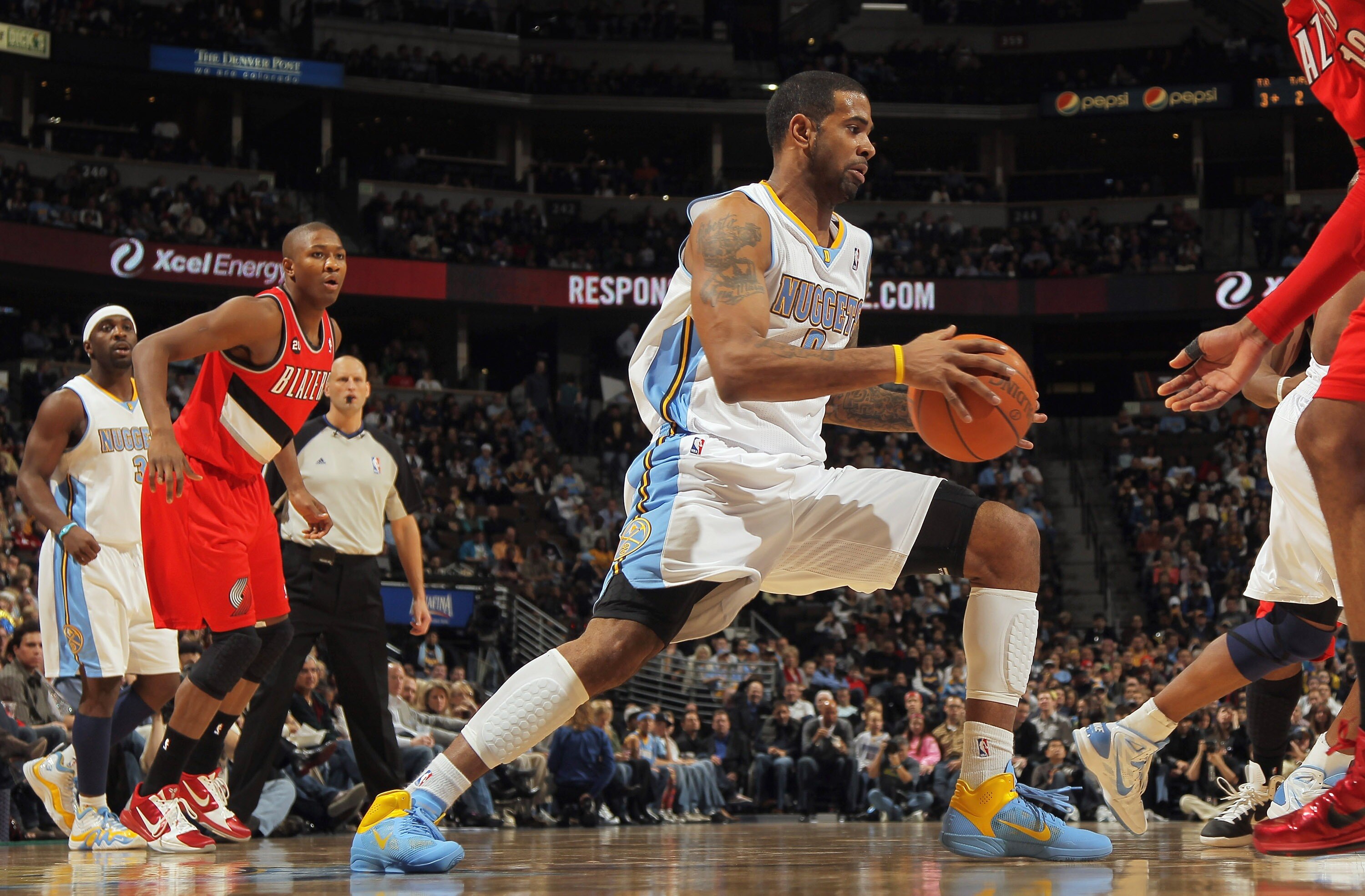 DENVER - DECEMBER 28:  Gary Forbes #0 of the Denver Nuggets drives the ball against the Portland Trail Blazers at Pepsi Center on December 28, 2010 in Denver, Colorado. The Nuggets defeated the Blazers 95-77. NOTE TO USER: User expressly acknowledges and 
