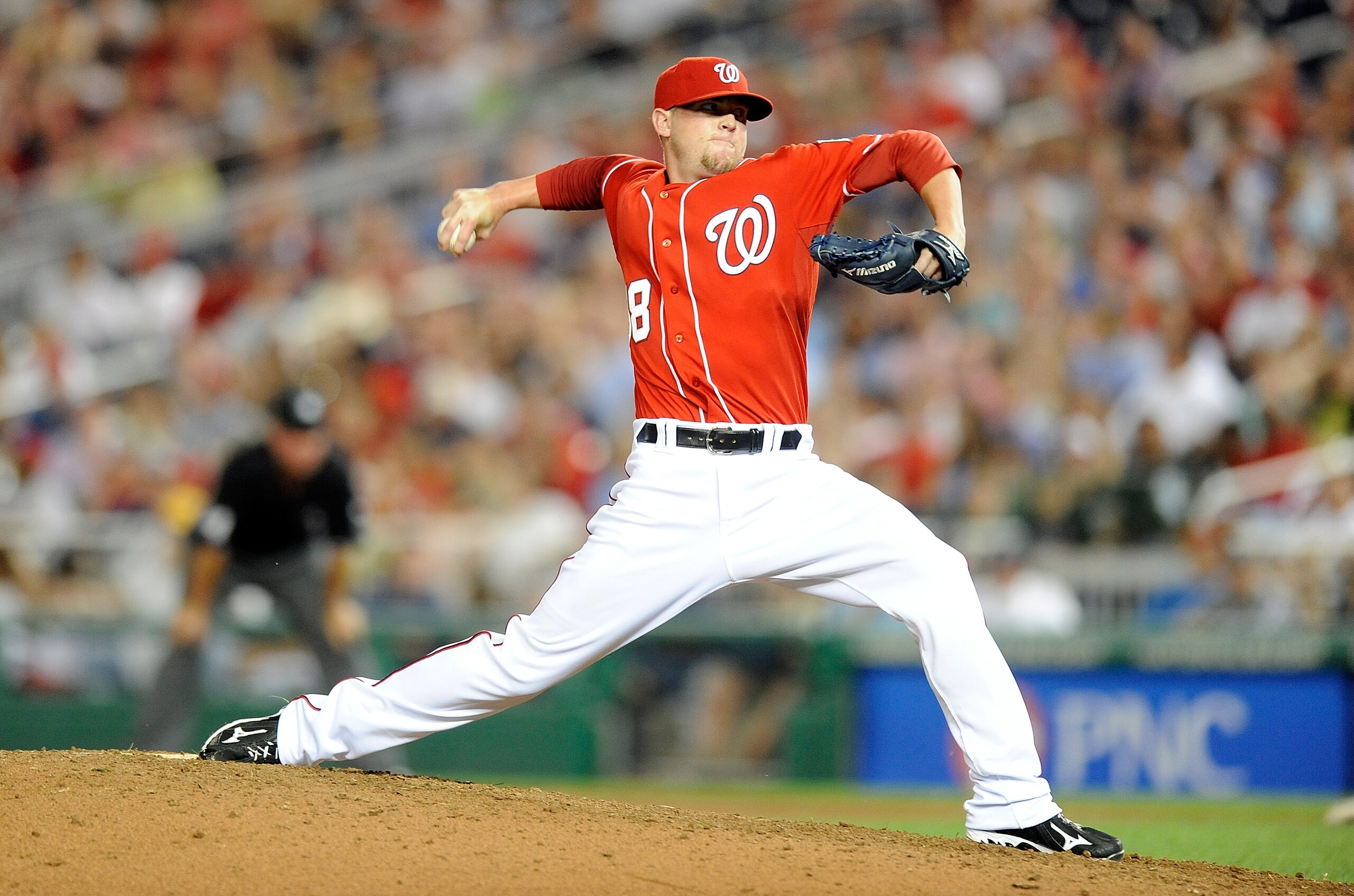 WASHINGTON - JUNE 18:  Drew Storen #58 of the Washington Nationals pitches against the Chicago White Sox at Nationals Park on June 18, 2010 in Washington, DC.  (Photo by Greg Fiume/Getty Images)