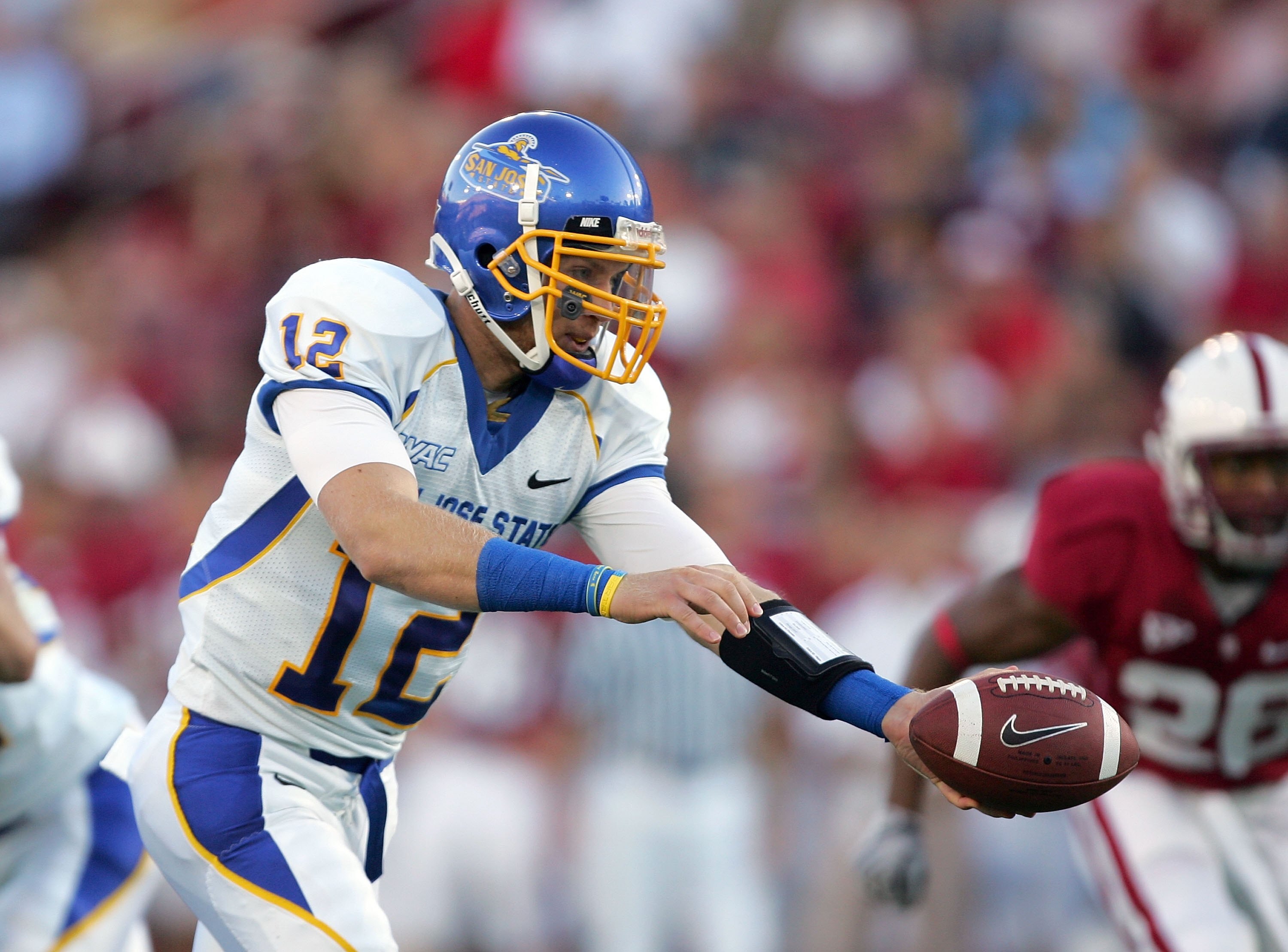 PALO ALTO, CA - SEPTEMBER 19:  Jordan La Secia #12 of the San Jose State Spartans in action during their game against the Stanford Cardinal at Stanford Stadium on September 19, 2009 in Palo Alto, California.  (Photo by Ezra Shaw/Getty Images)