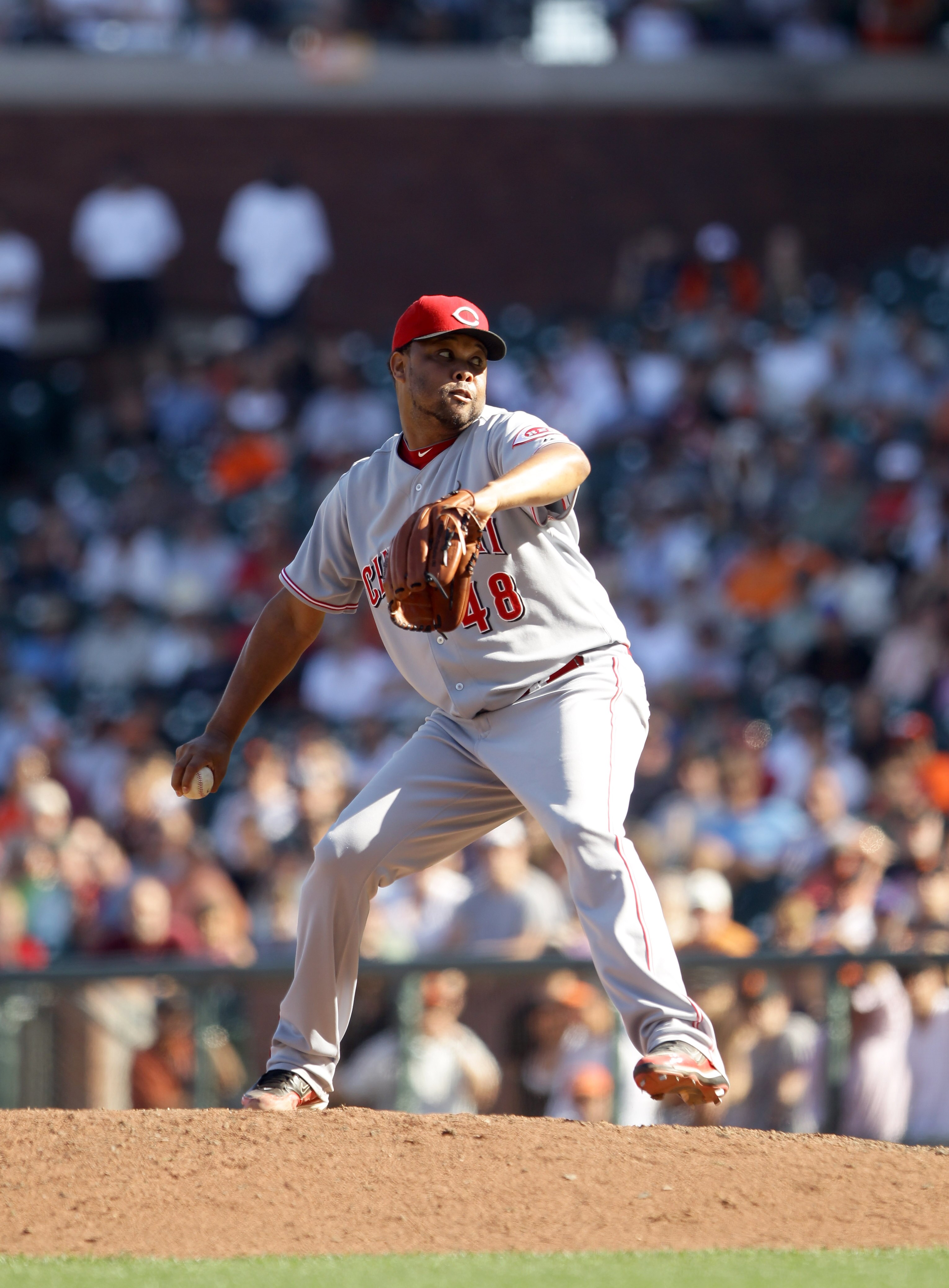 SAN FRANCISCO - AUGUST 25:  Francisco Cordero #48 of the Cincinnati Reds pitches against the San Francisco Giants at AT&T Park on August 25, 2010 in San Francisco, California.  (Photo by Ezra Shaw/Getty Images)