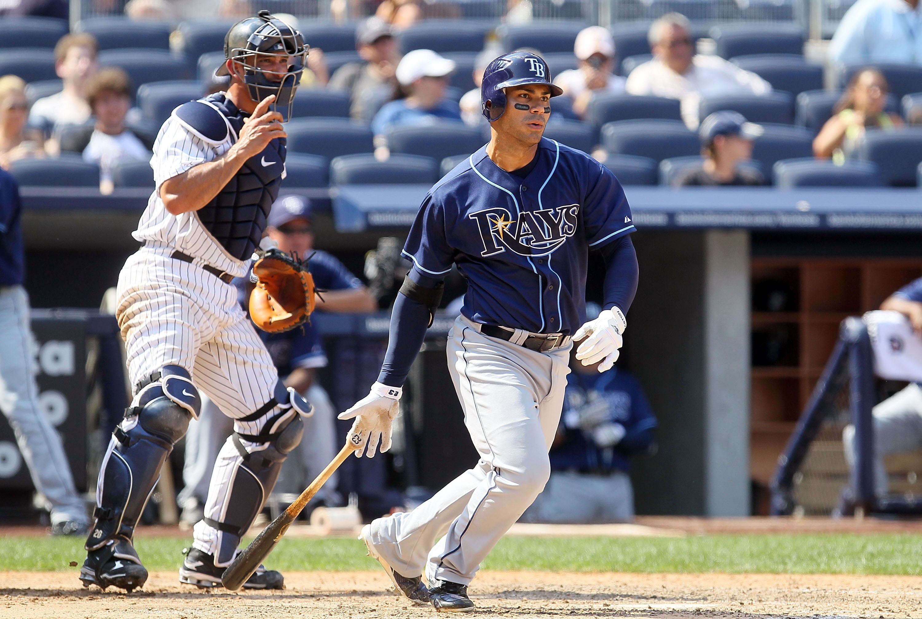 NEW YORK - JULY 18:  Carlos Pena #23 of the Tampa Bay Rays bats against the New York Yankees on July 18, 2010 at Yankee Stadium in the Bronx borough of New York City.  (Photo by Jim McIsaac/Getty Images)