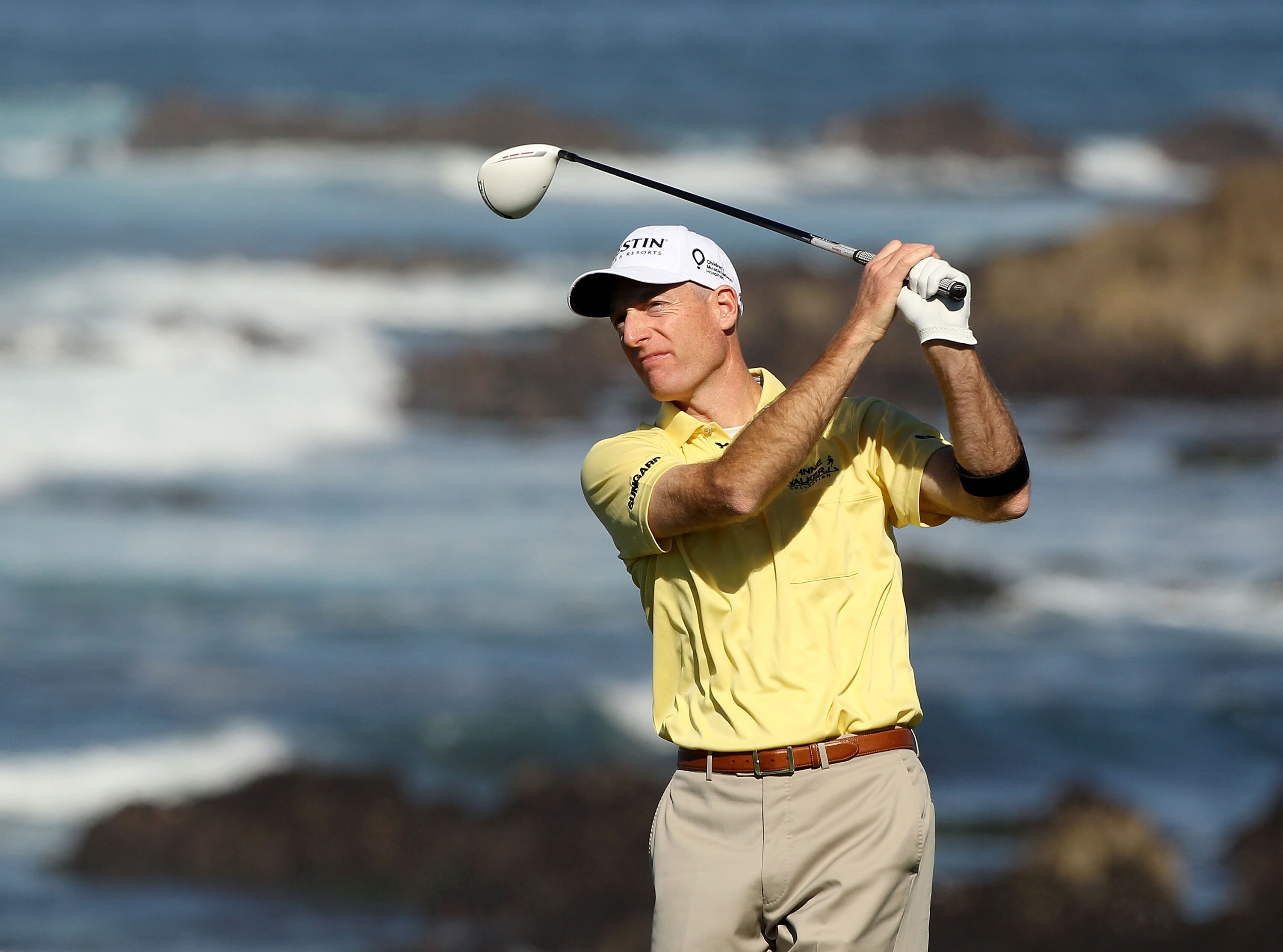 PEBBLE BEACH, CA - FEBRUARY 11:  Jim Furyk tees off on the 13th hole during the second round of the AT&T Pebble Beach National Pro-Am at Monterey Peninsula Country Club on February 11, 2011 in Pebble Beach, California.  (Photo by Ezra Shaw/Getty Images)