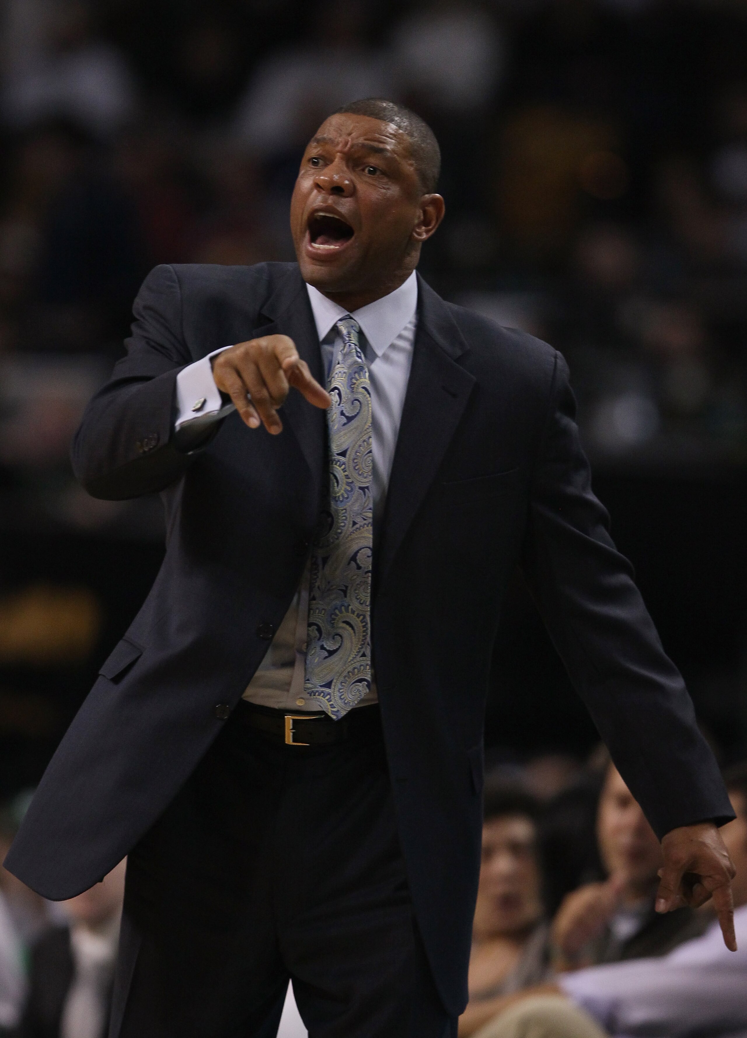 BOSTON, MA - JANUARY 07: Head coach Doc Rivers of the Boston Celtics directs his players in the first half against the Toronto Raptors on January 7, 2011 at the TD Garden in Boston, Massachusetts. NOTE TO USER: User expressly acknowledges and agrees that BOSTON, MA - JANUARY 07: Head coach Doc Rivers of the Boston Celtics directs his players in the first half against the Toronto Raptors on January 7, 2011 at the TD Garden in Boston, Massachusetts. NOTE TO USER: User expressly acknowledges and agrees that