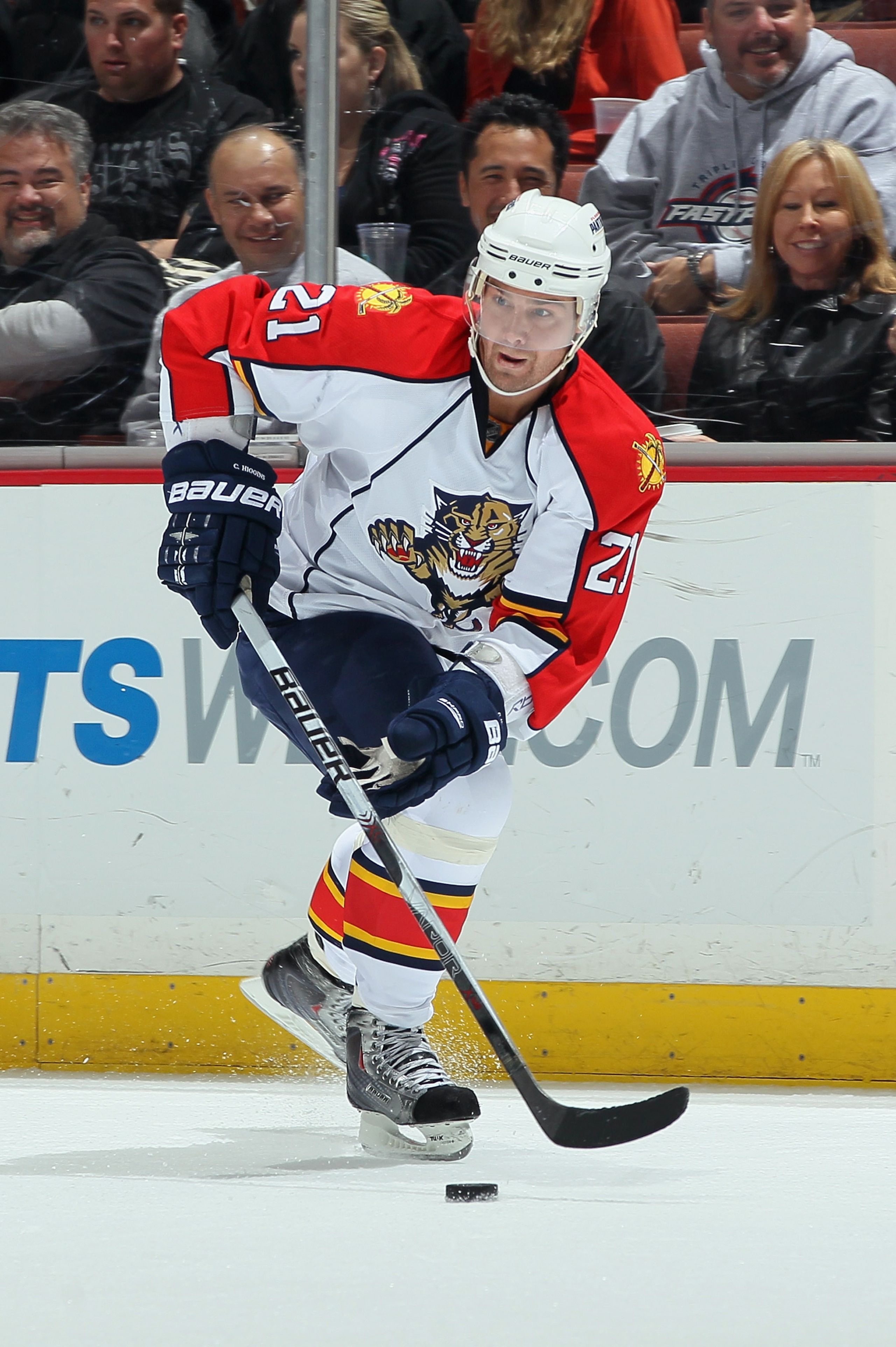 ANAHEIM, CA - DECEMBER 01:  Chris Higgins #21 of the Florida Panthers skates against the Anaheim Ducks at the Honda Center on December 1, 2010 in Anaheim, California.  (Photo by Jeff Gross/Getty Images)