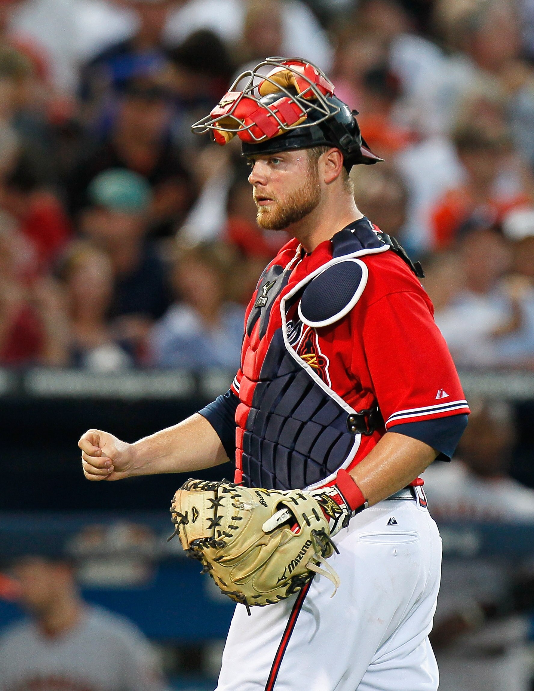 ATLANTA - OCTOBER 10:  Brian McCann #16 of the Atlanta Braves against the San Francisco Giants during Game Three of the NLDS of the 2010 MLB Playoffs at Turner Field on October 10, 2010 in Atlanta, Georgia.  (Photo by Kevin C. Cox/Getty Images)