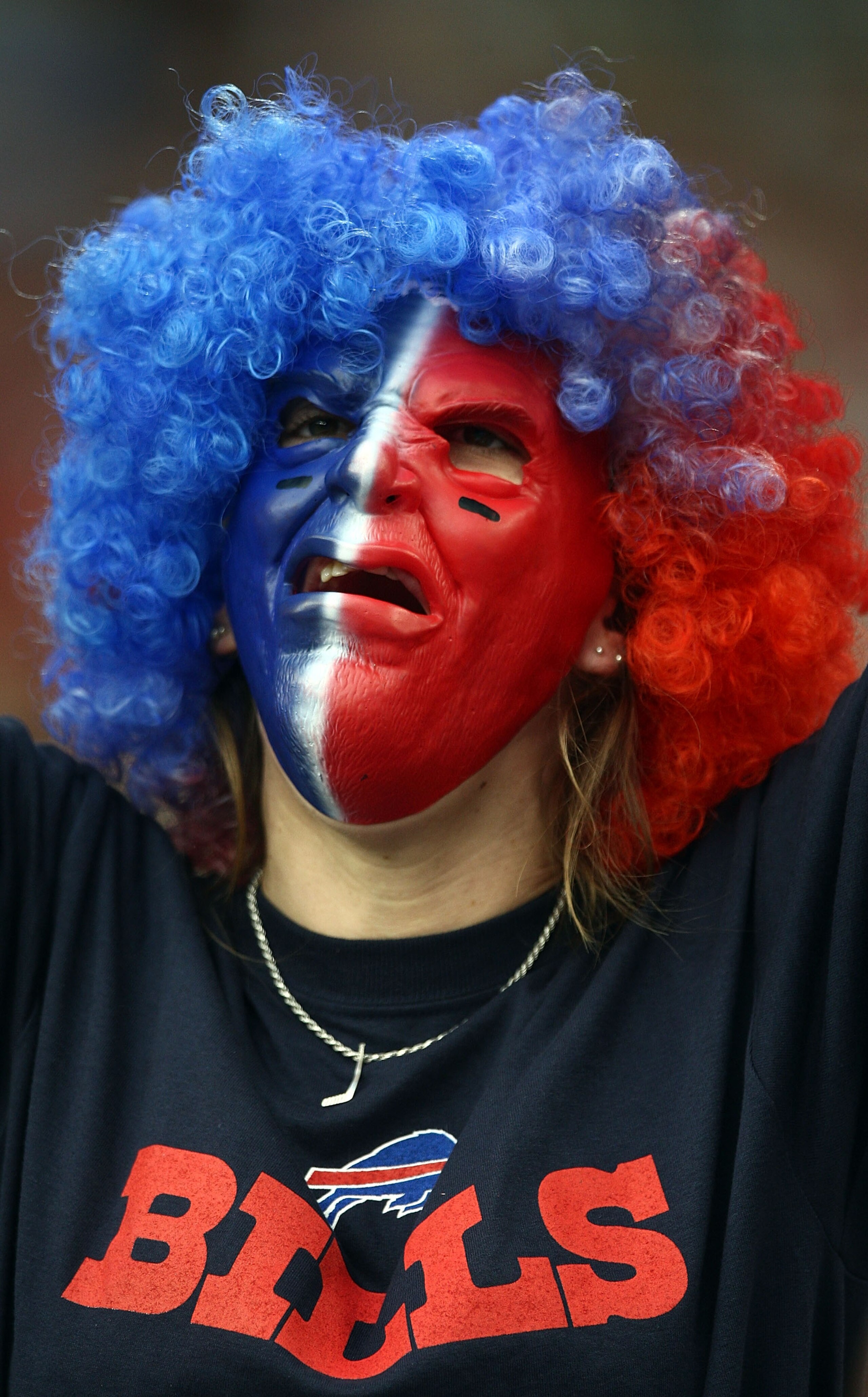 GLENDALE, AZ - OCTOBER 5: A buffalo Bills fan cheers during the Buffalo Bills v Arizona Cardinals NFL Game on October 5, 2008 at Stadium in Glendale, Arizona.